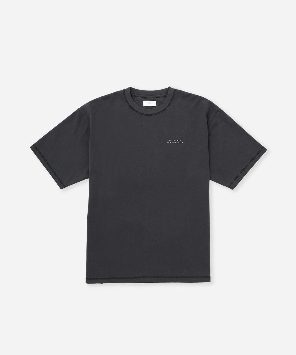 Saturdays NYC Contrast Stitch Relaxed Short Sleeve Tee in Navy