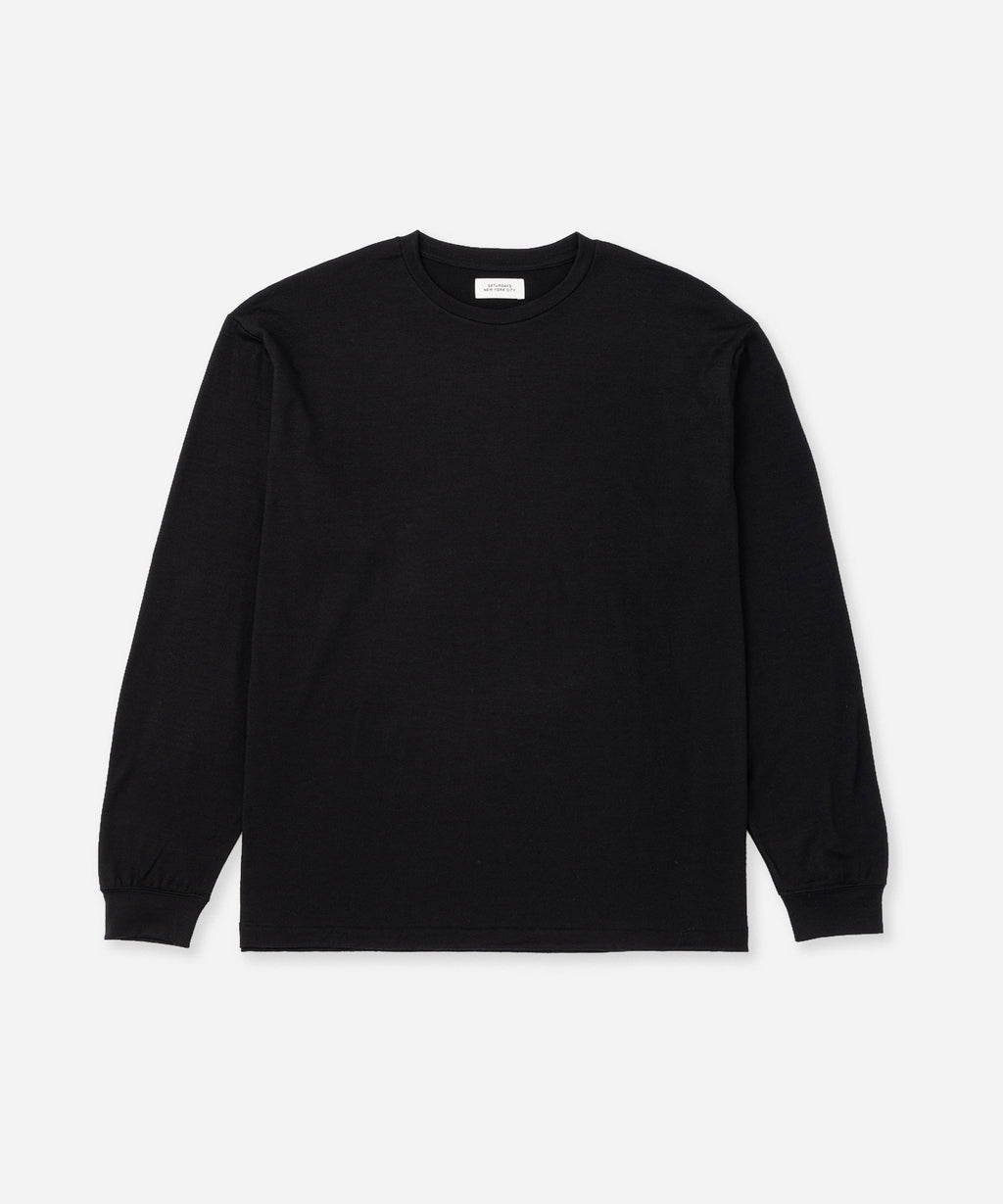 Saturdays NYC Lightweight Wool Long Sleeve Tee in Black