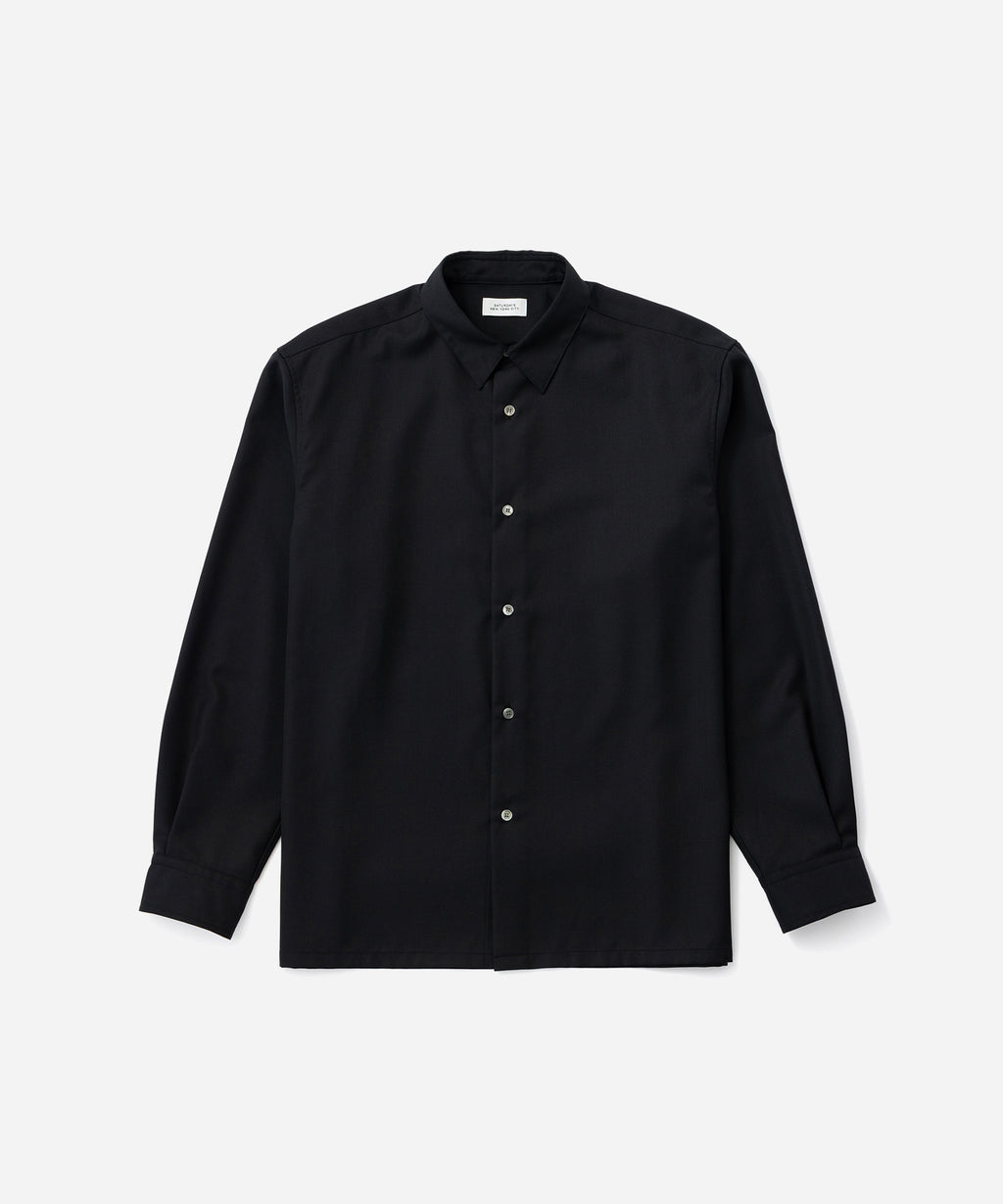 Saturdays NYC Kenmare Tropical Wool Long Sleeve Shirt in Black