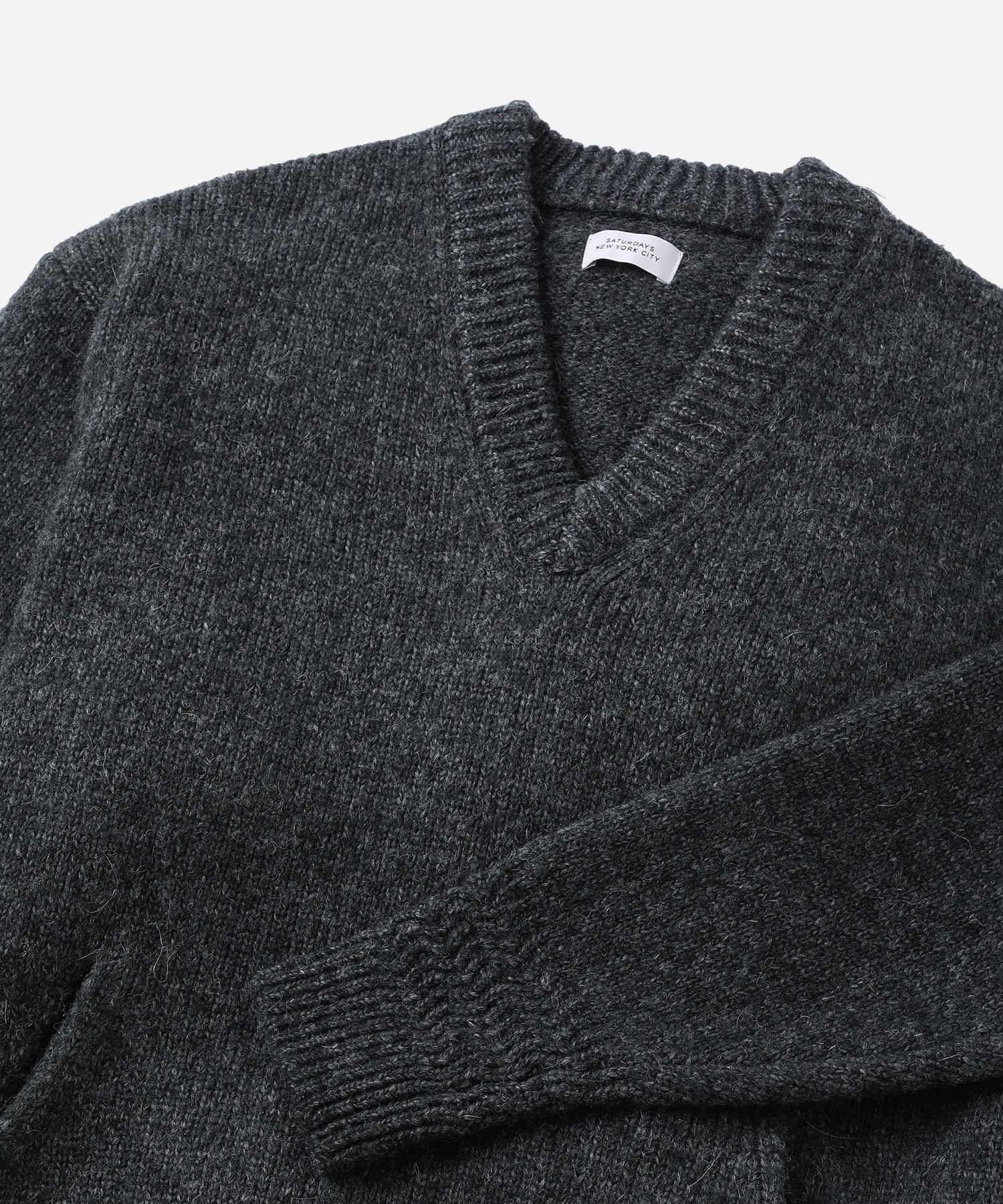 Saturdays NYC Nicholas Low Gage V Neck Sweater in Charcoal