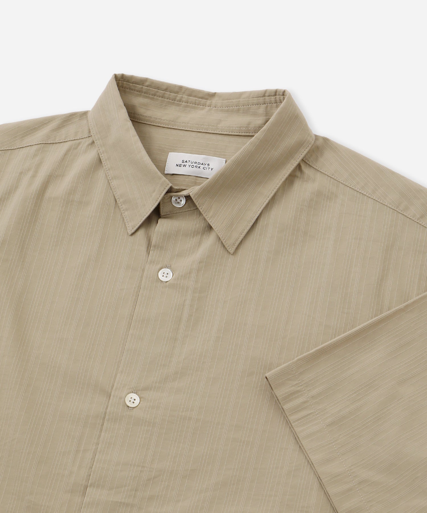Saturdays NYC Bruce Tonal Stripe Short Sleeve Shirt in Beige