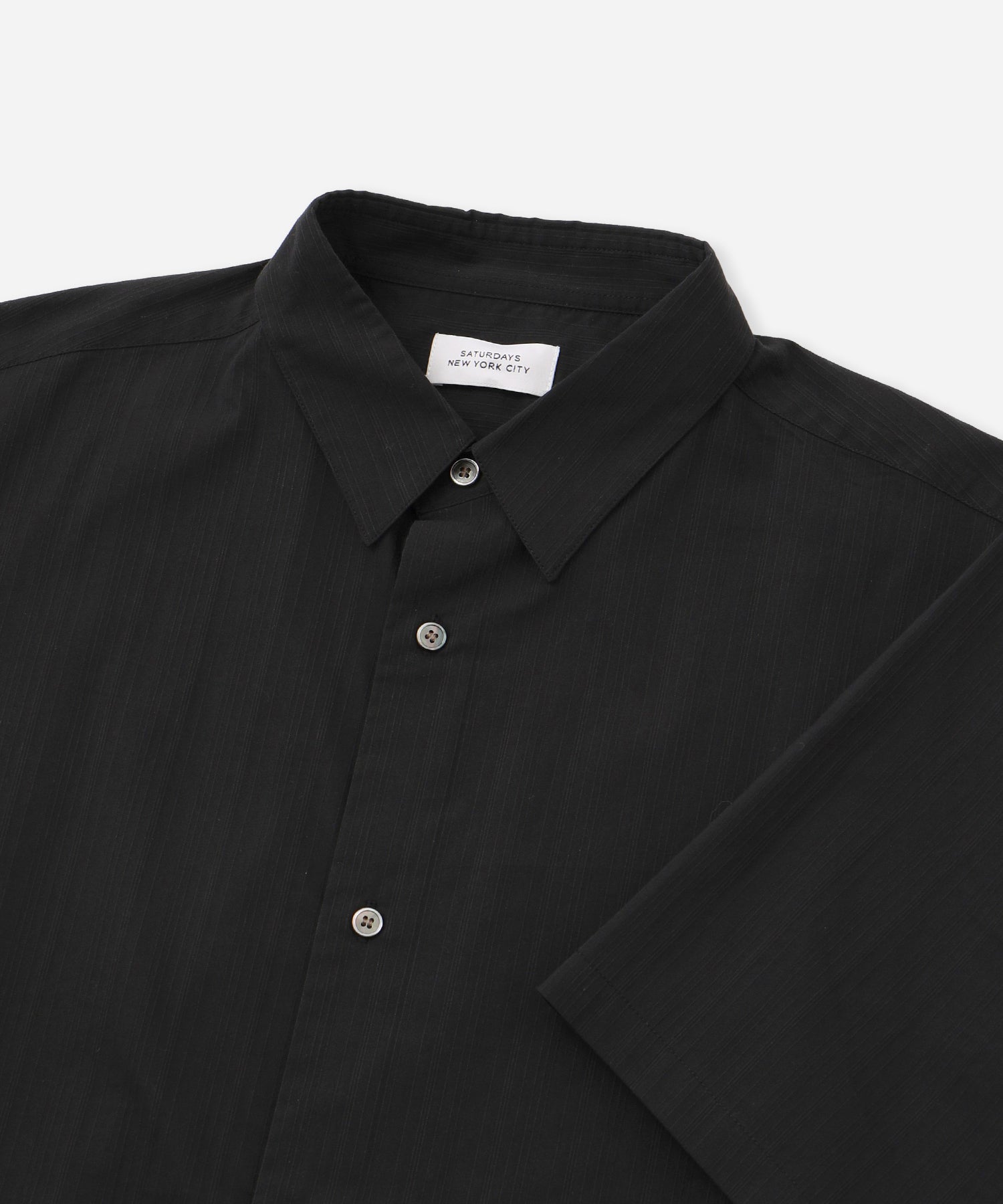 Saturdays NYC Bruce Tonal Stripe Short Sleeve Shirt in Black