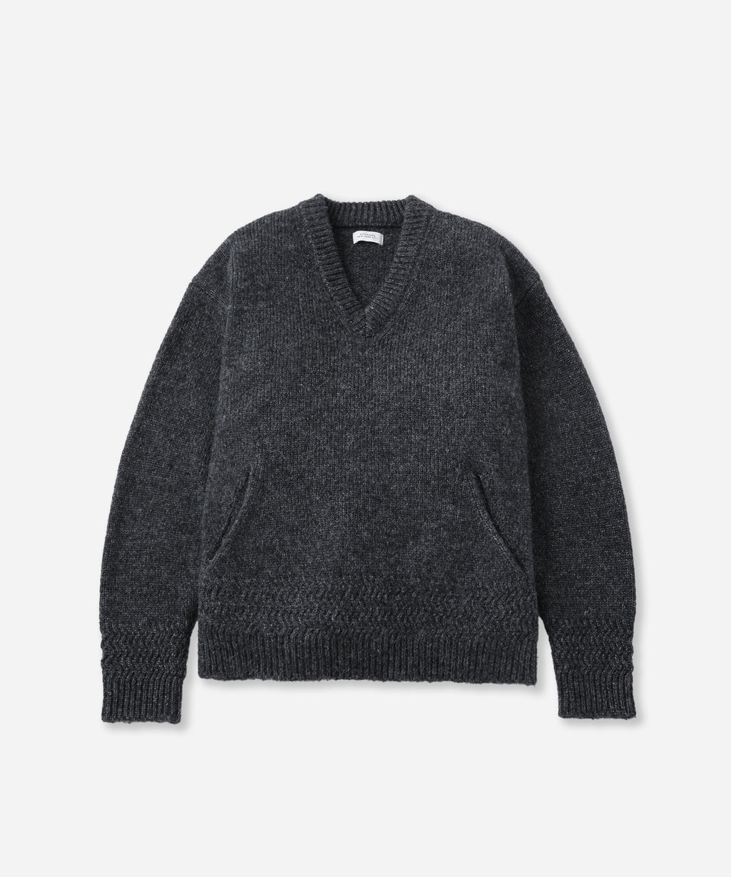 Saturdays NYC Nicholas Low Gage V Neck Sweater in Charcoal