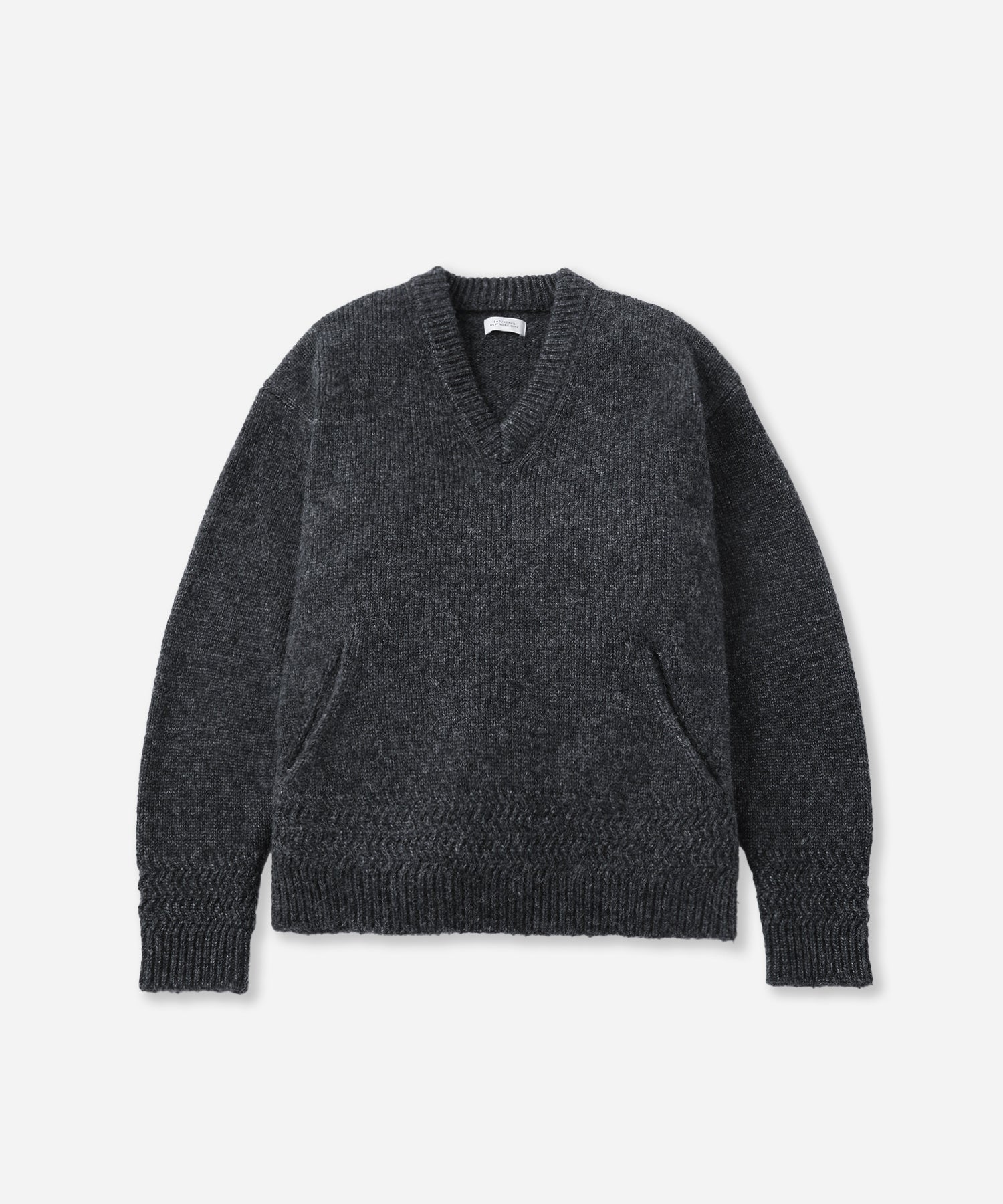 Saturdays NYC Nicholas Low Gage V Neck Sweater in Charcoal