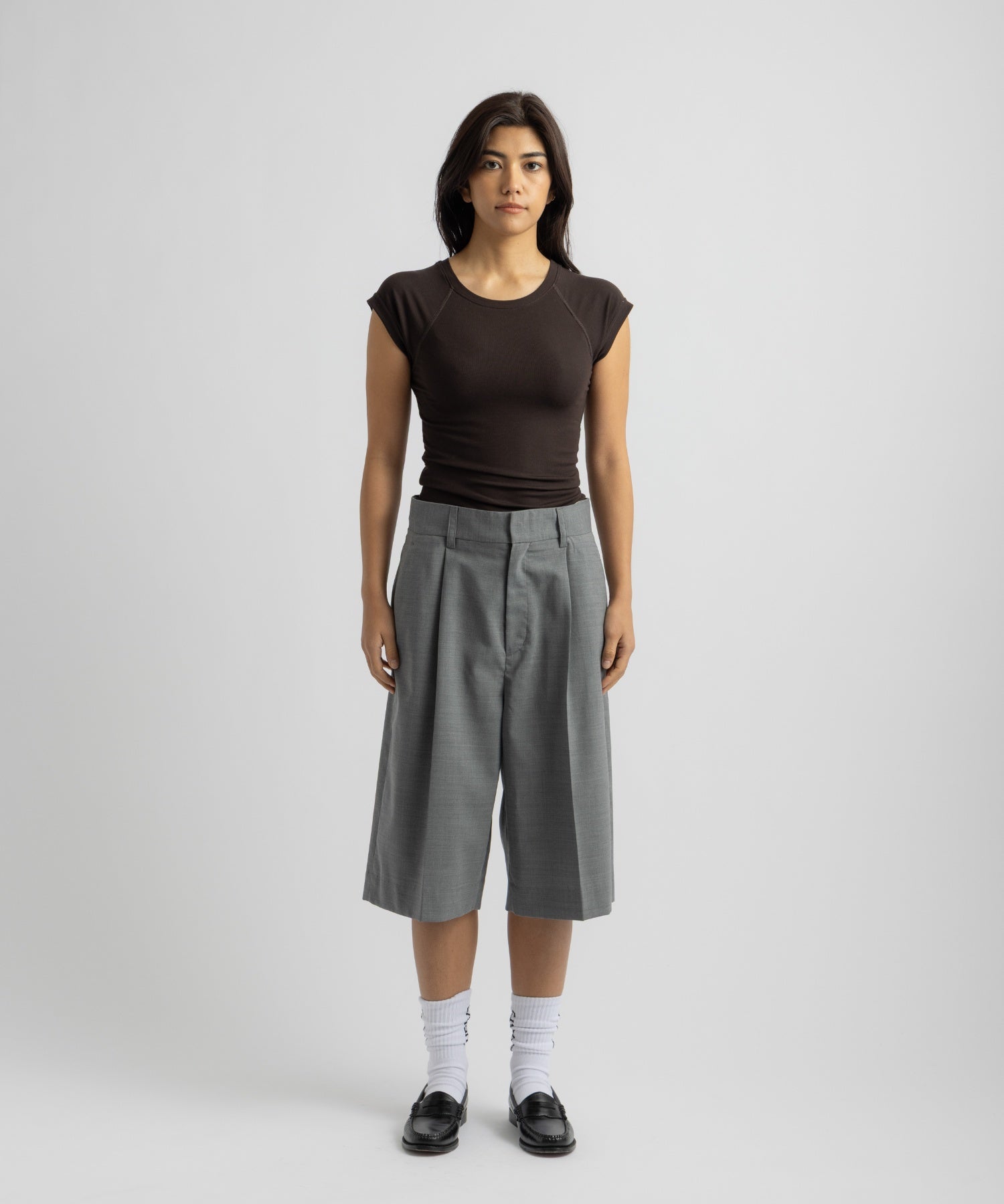 Saturdays NYC Bree Capped Sleeve Tee in Dark Brown