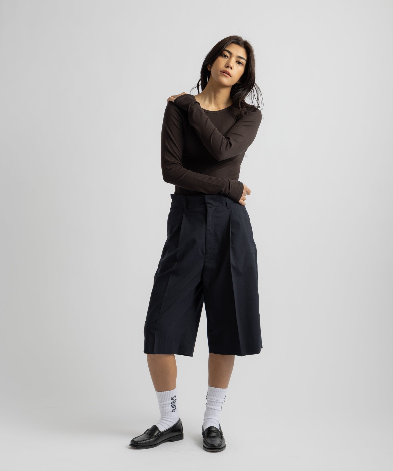Saturdays NYC Kim Pleated Shorts in Navy