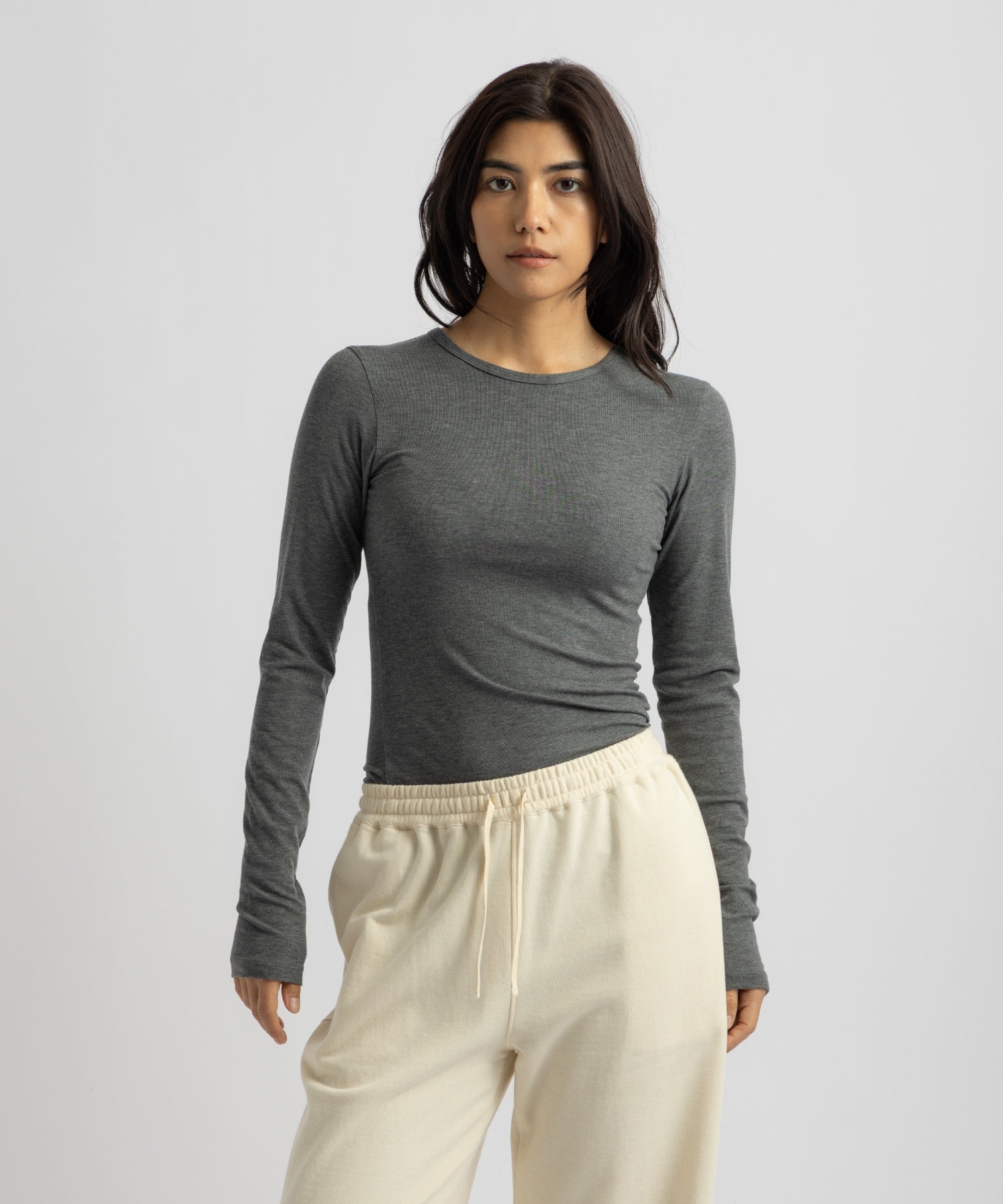 Saturdays NYC Steff Fitted Long Sleeve Top in Gray
