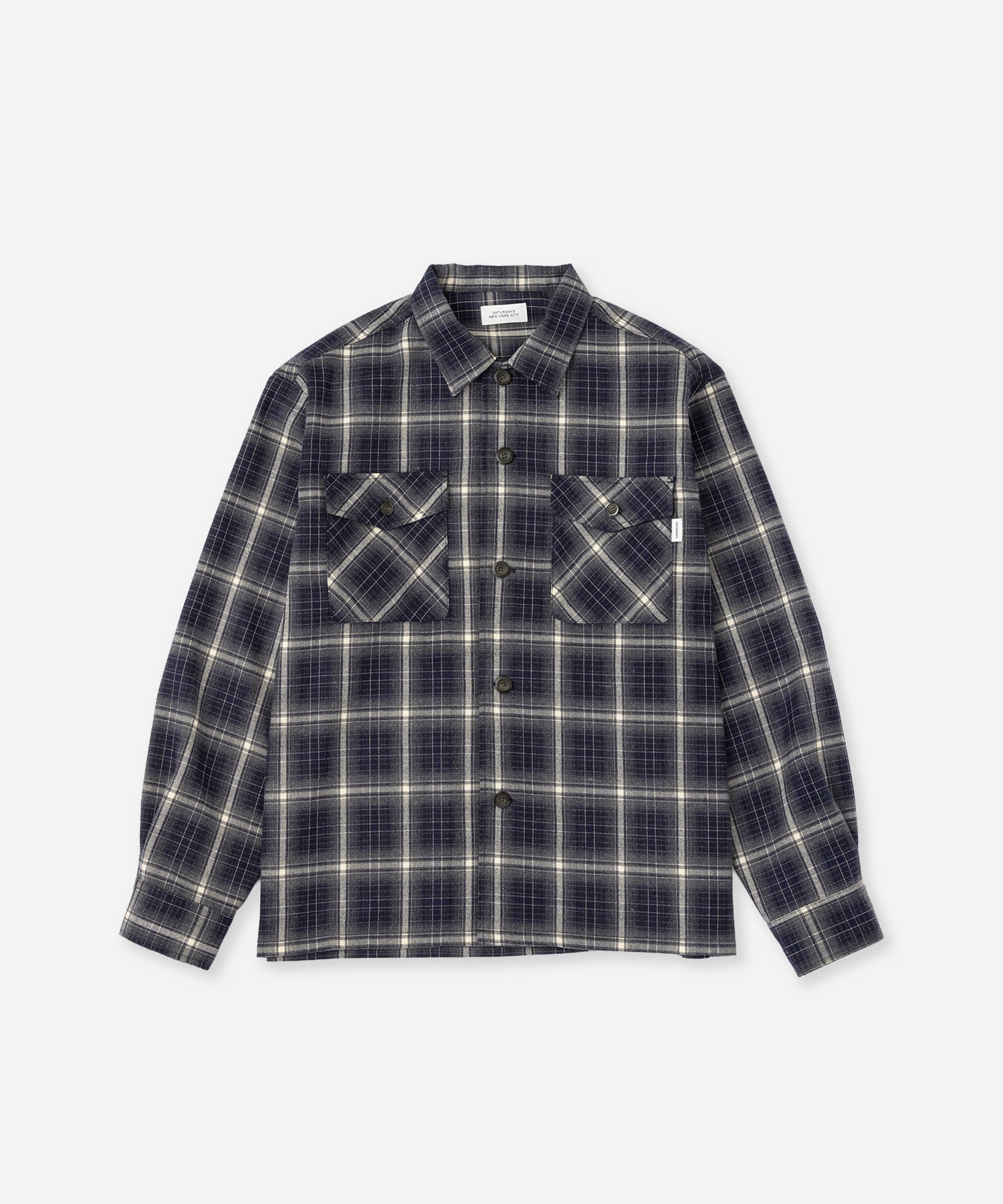 Saturdays NYC Marco Ombre Check CPO Shirt in Navy