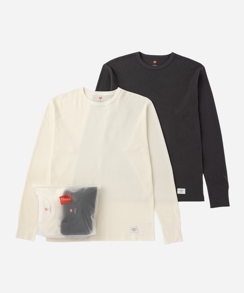Hanes x Saturdays NYC Waffle Long Sleeve Tee 2-Pack in Off White and Gray