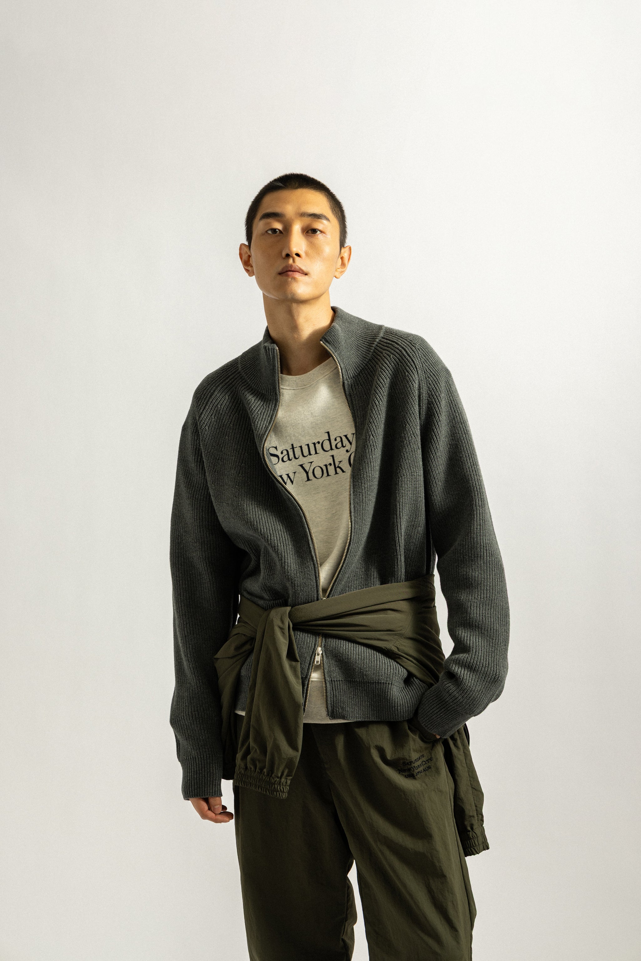Saturdays NYC Henderson Zip Thru Knit in Gray
