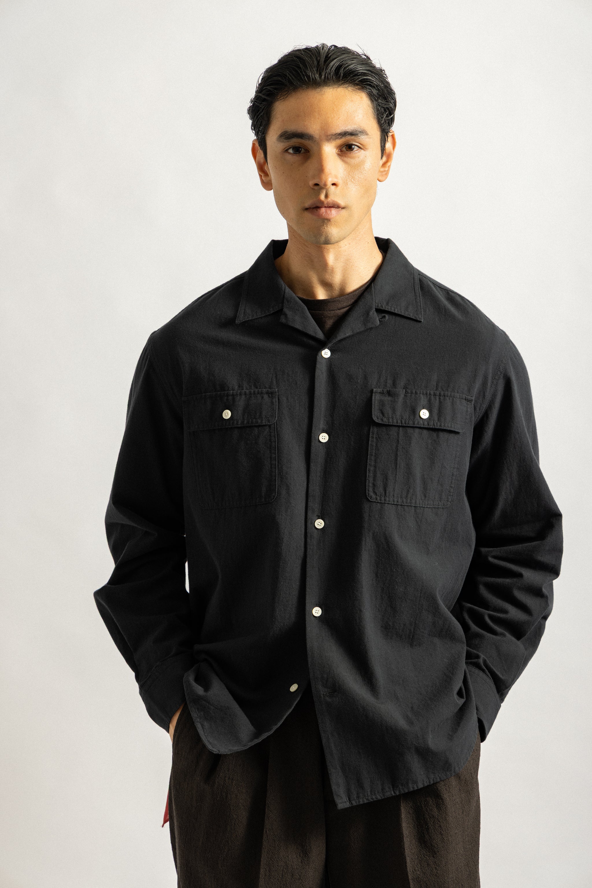 Saturdays NYC Hanley Chambray Melange Shirt in Black