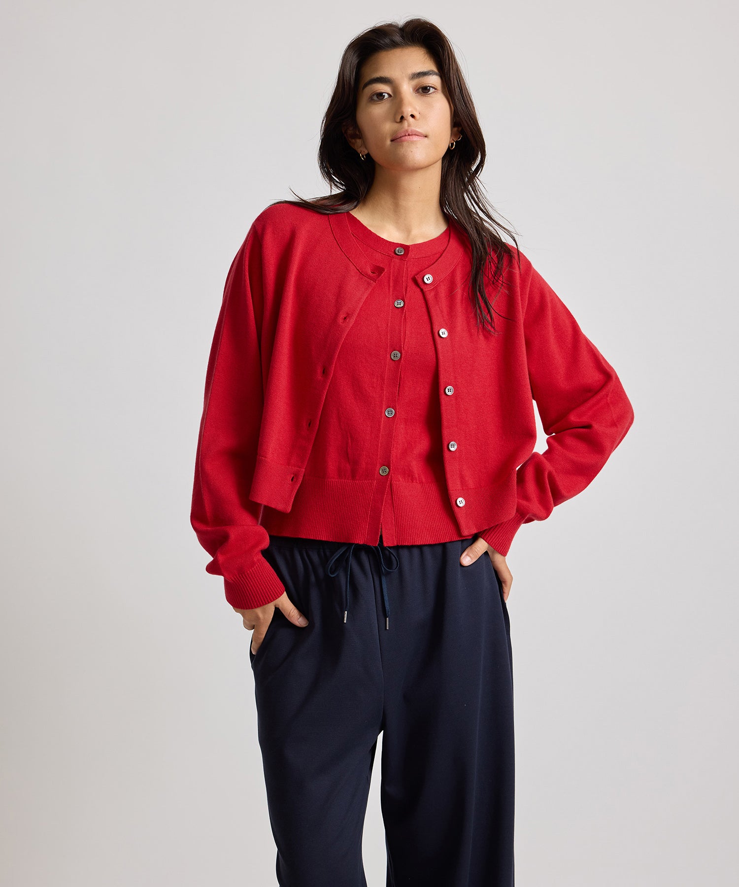 Saturdays NYC Halle Double Layer Cardigan in Red