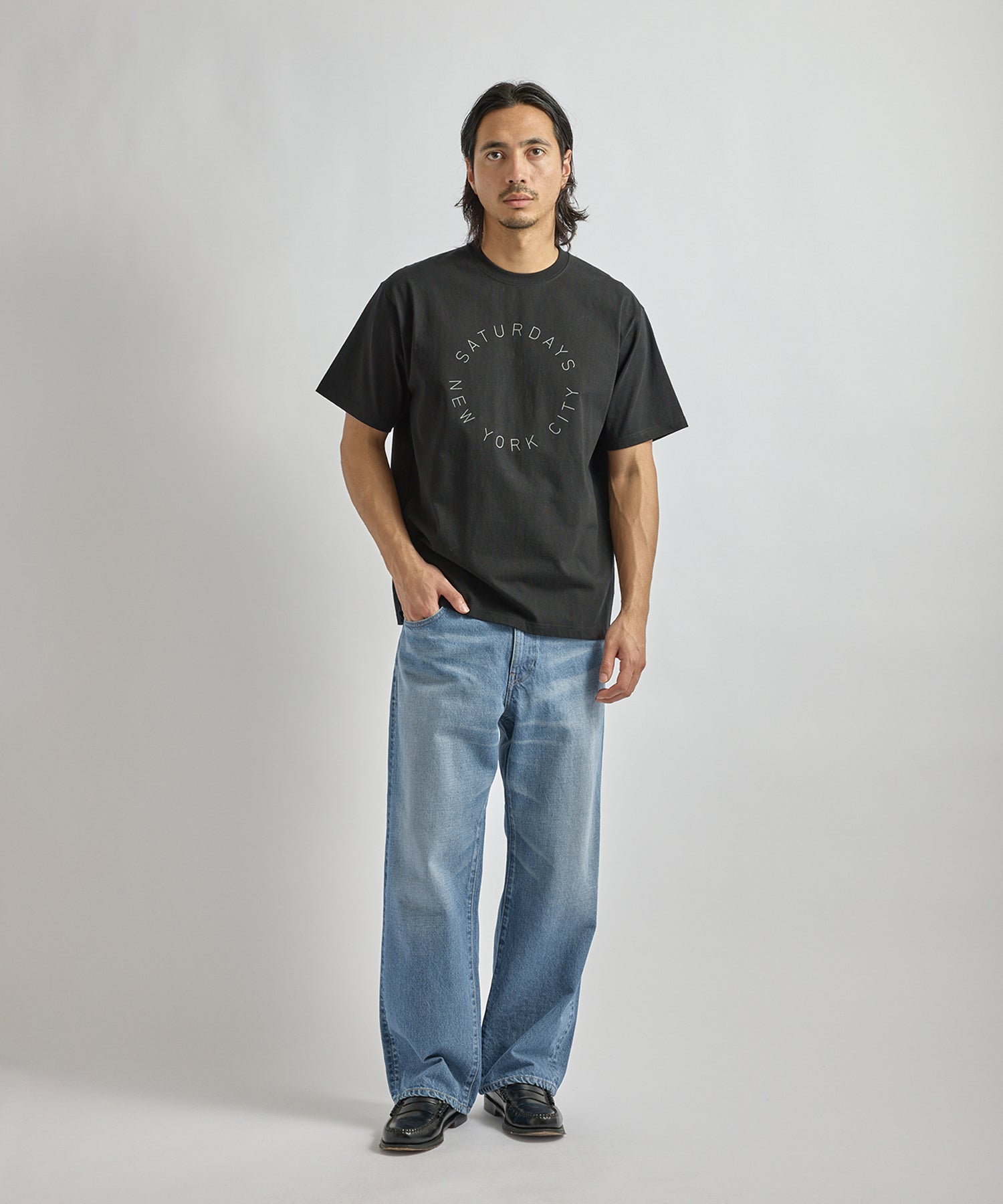 Saturdays NYC Circular Saturdays Logo Short Sleeve Tee in Black