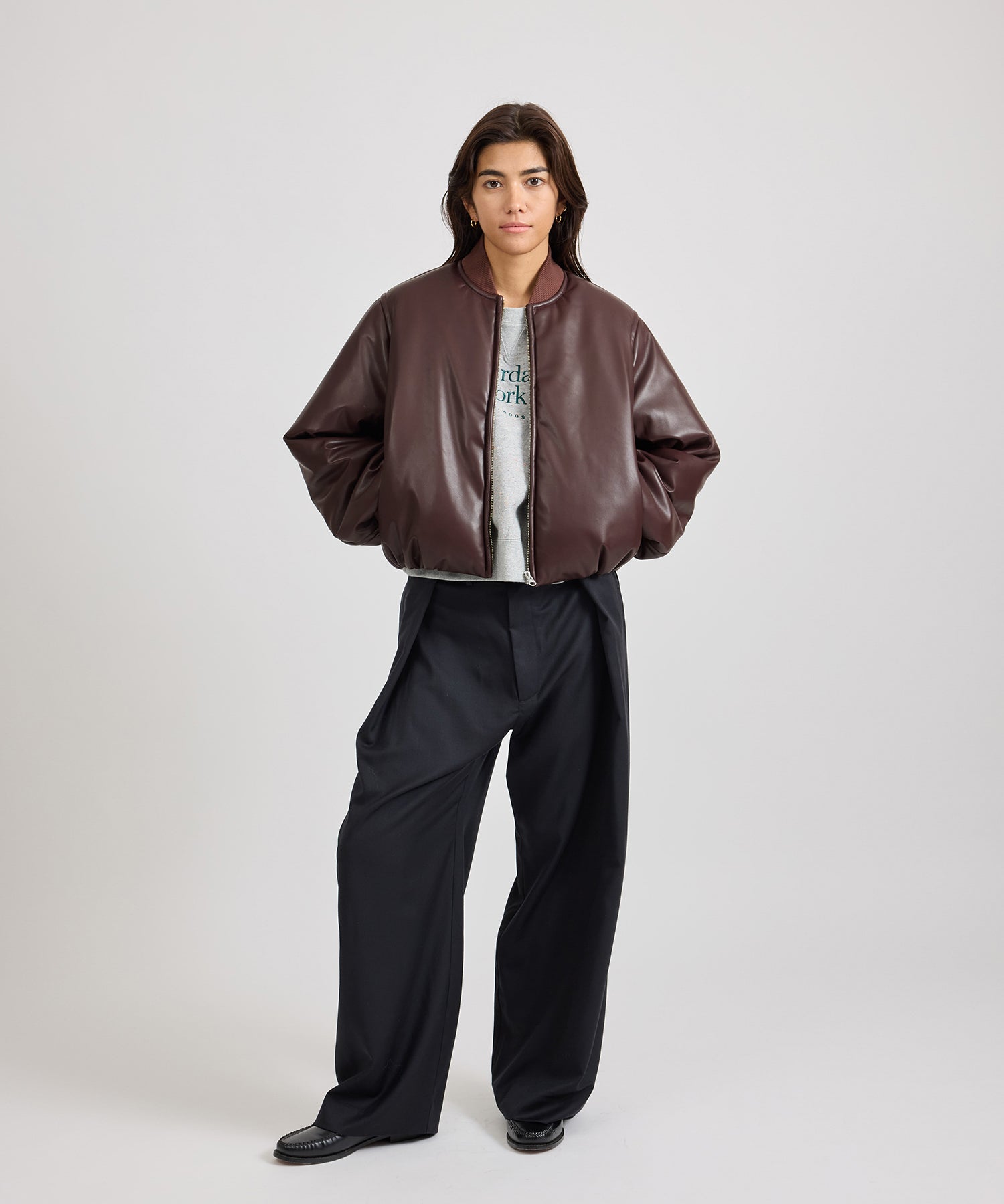 Saturdays NYC Dorothy Cropped Bomber Jacket in Wine