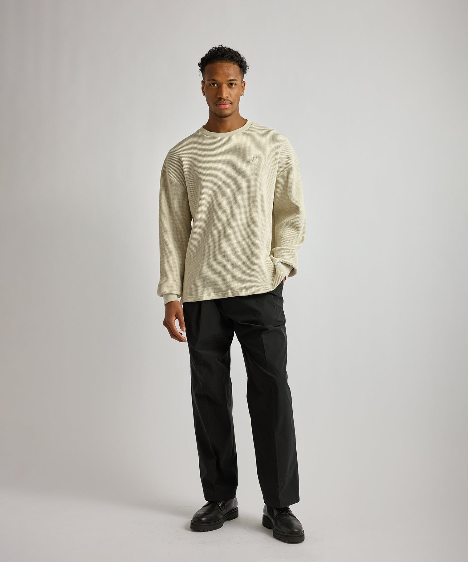 Saturdays NYC Alex Heavy Waffle Relaxed Top in Light Gray