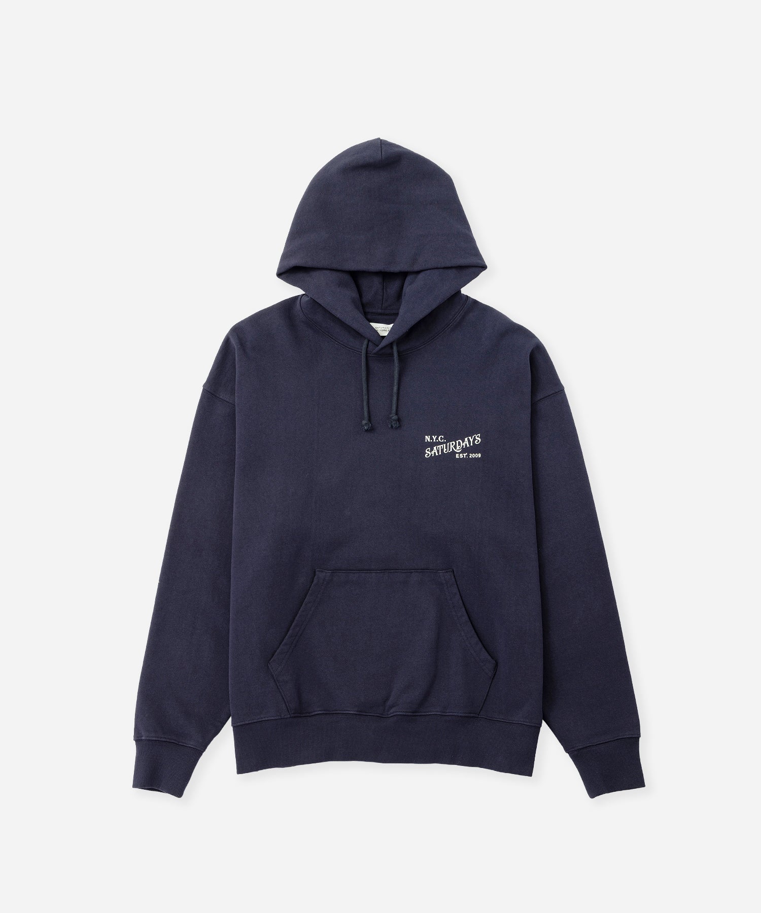 Saturdays NYC Warren Vintage Serif Relaxed Hoodie in Navy