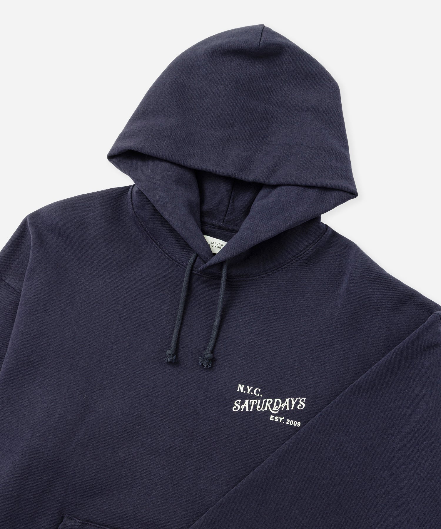 Saturdays NYC Warren Vintage Serif Relaxed Hoodie in Navy