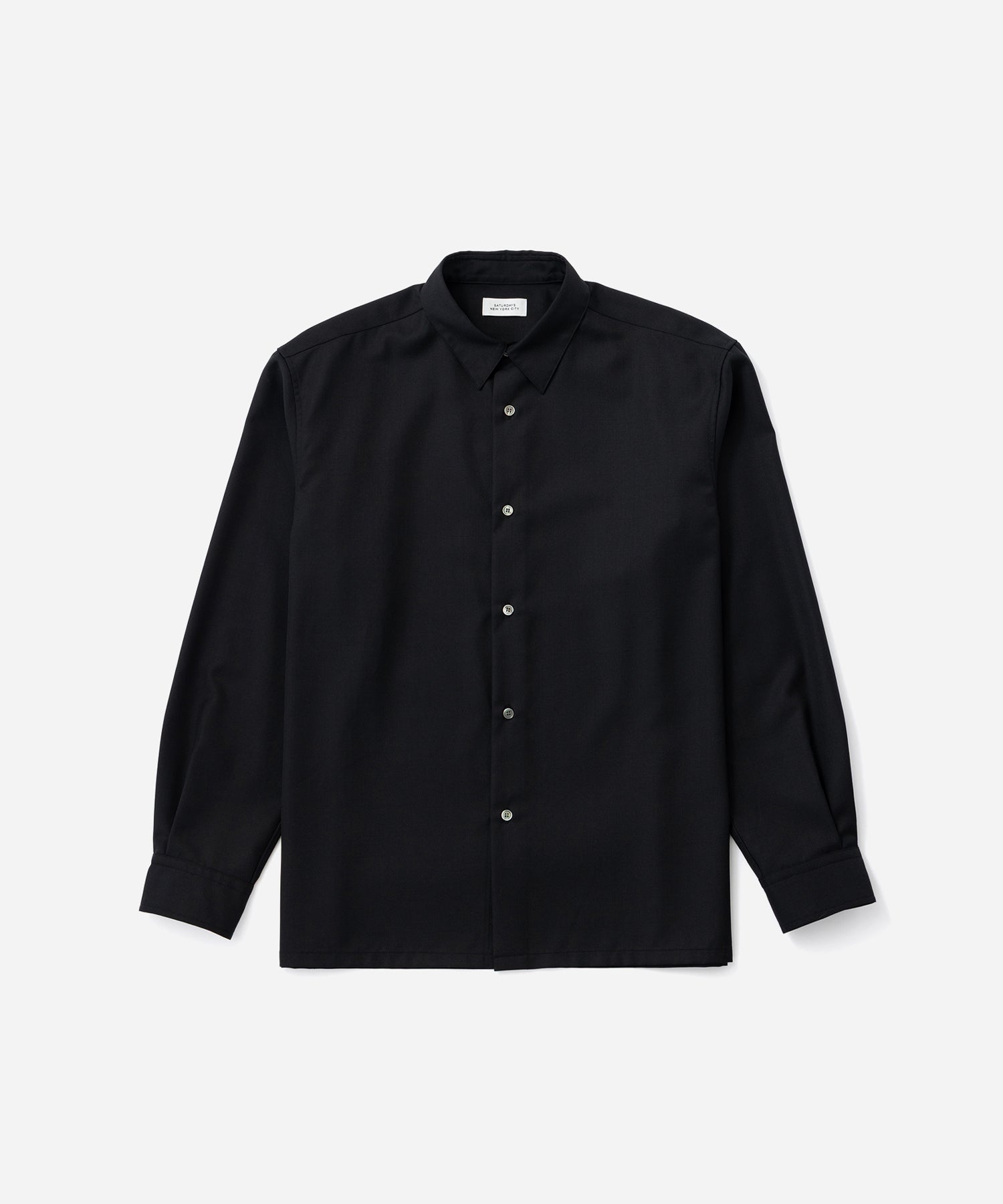 Saturdays NYC Kenmare Tropical Wool Long Sleeve Shirt in Black