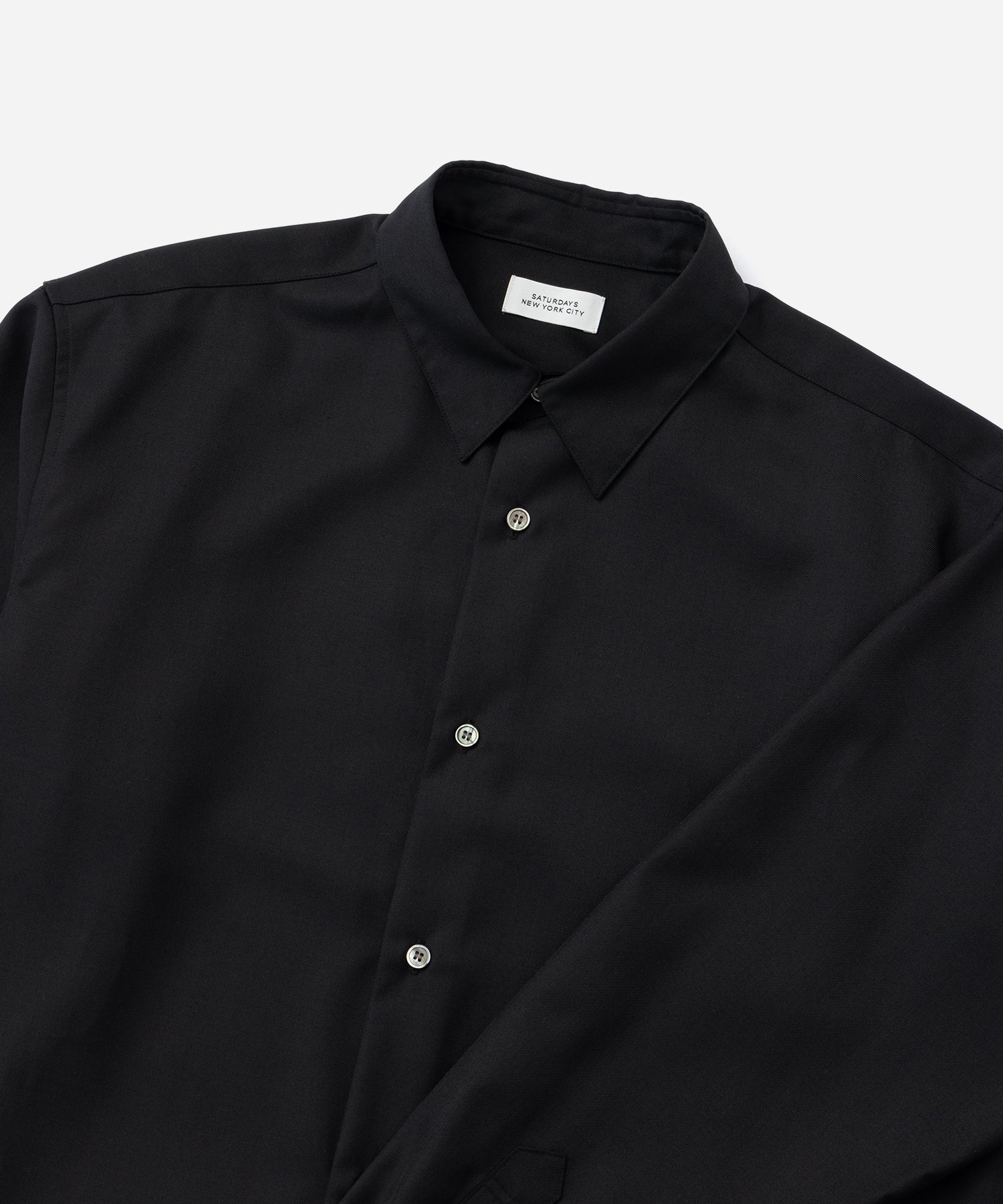 Saturdays NYC Kenmare Tropical Wool Long Sleeve Shirt in Black