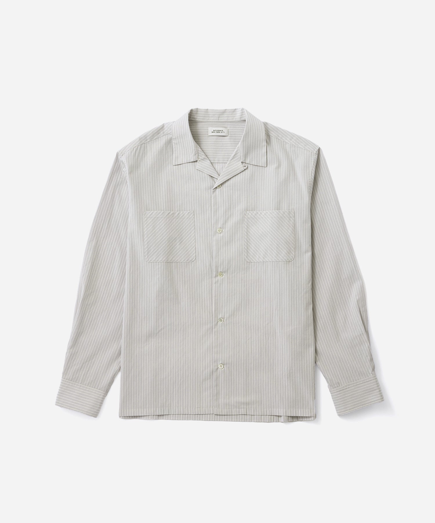 Saturdays NYC Marco Stripe Open Collar Shirt in Light Gray