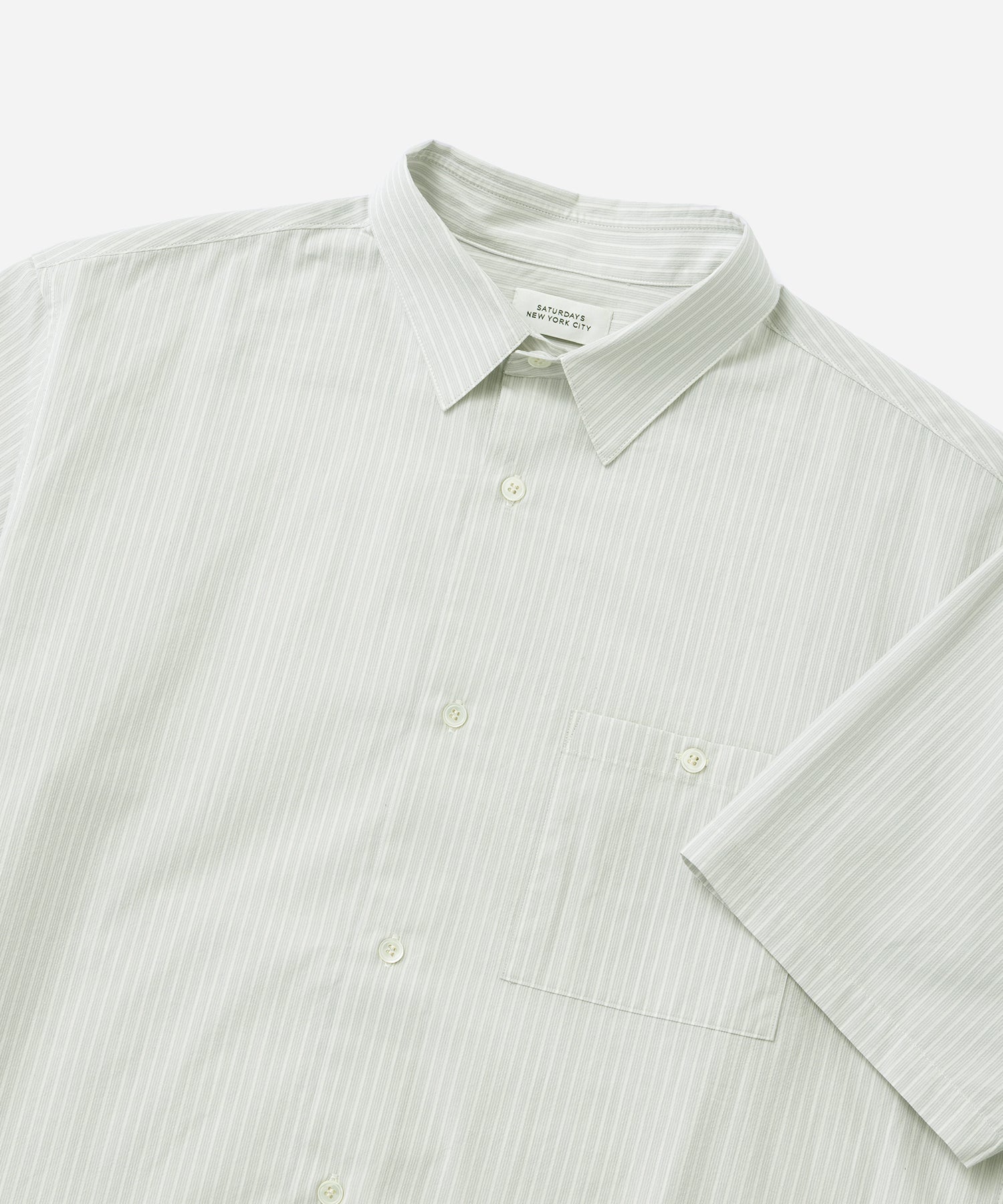 Saturdays NYC Bruce Stripe Short Sleeve Shirt in Light Gray