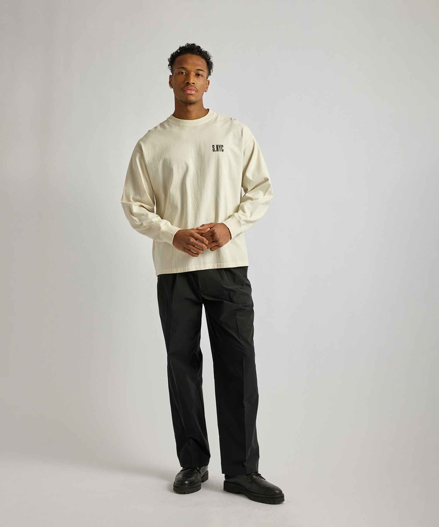 Saturdays NYC Collegiate Printed Long Sleeve Tee in Ivory