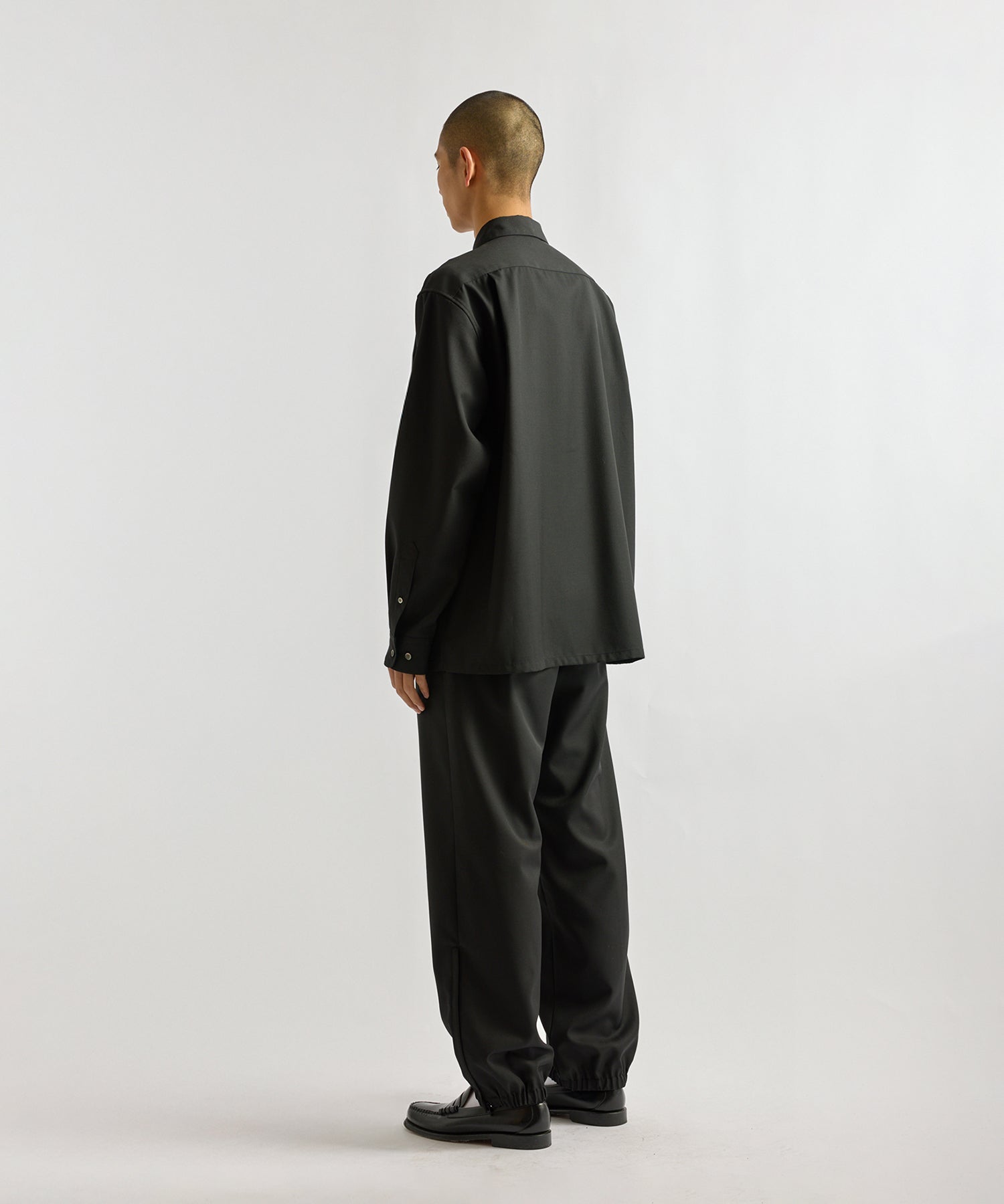 Saturdays NYC Kenmare Tropical Wool Long Sleeve Shirt in Black