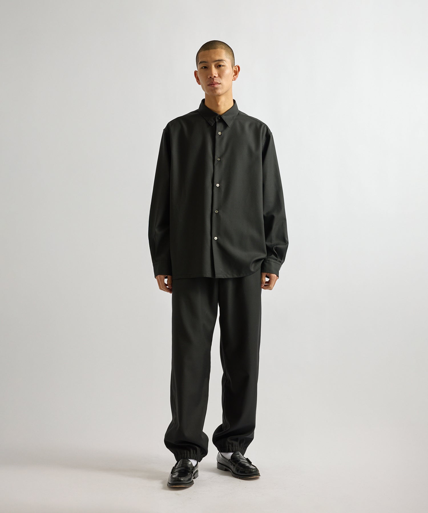 Saturdays NYC Kenmare Tropical Wool Long Sleeve Shirt in Black