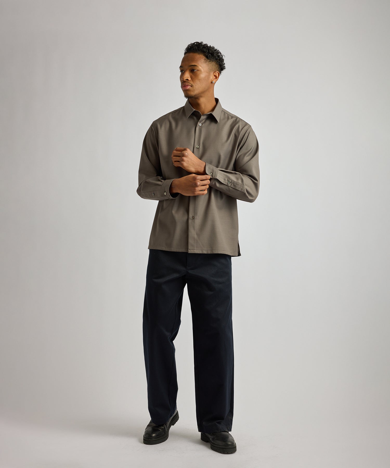 Saturdays NYC Kenmare Tropical Wool Long Sleeve Shirt in Gray