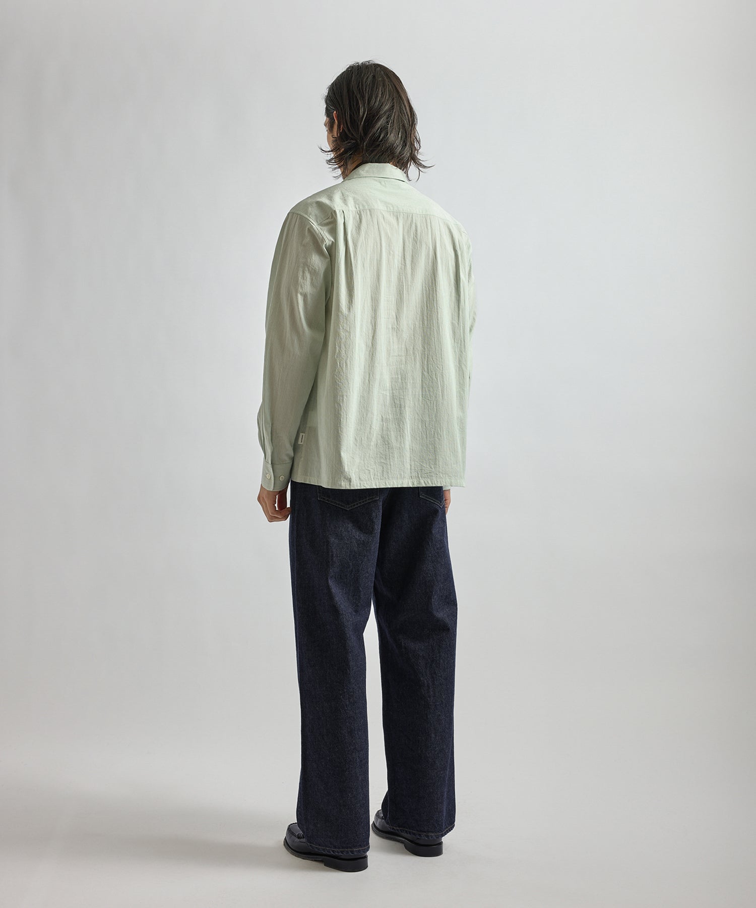 Saturdays NYC Marco Stripe Open Collar Shirt in Green