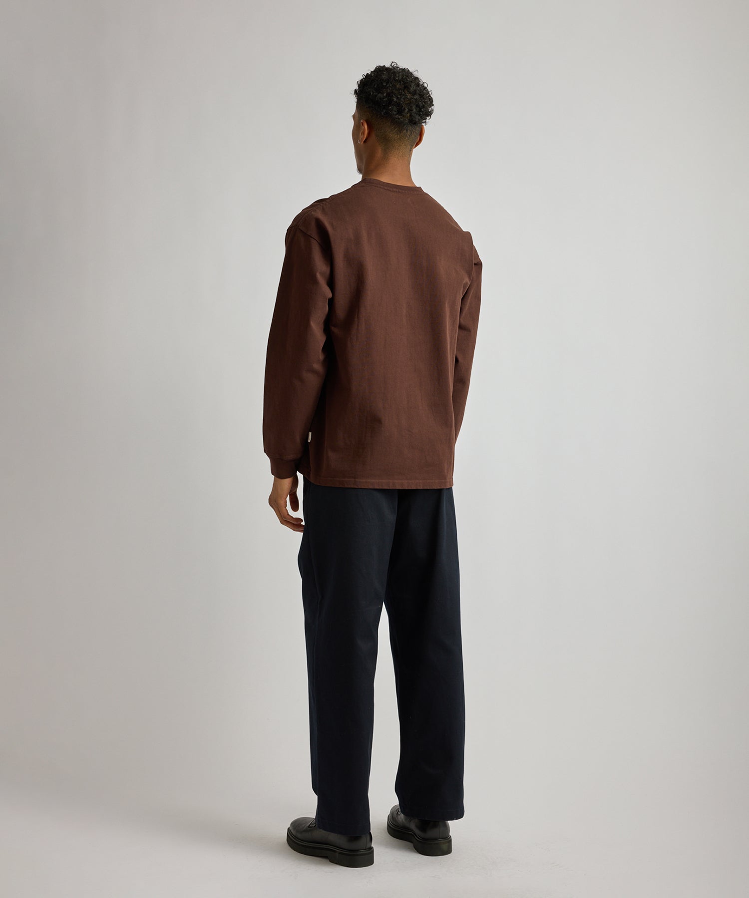 Saturdays NYC Max Weight Vintage Serif Long Sleeve Tee in Dark Brown
