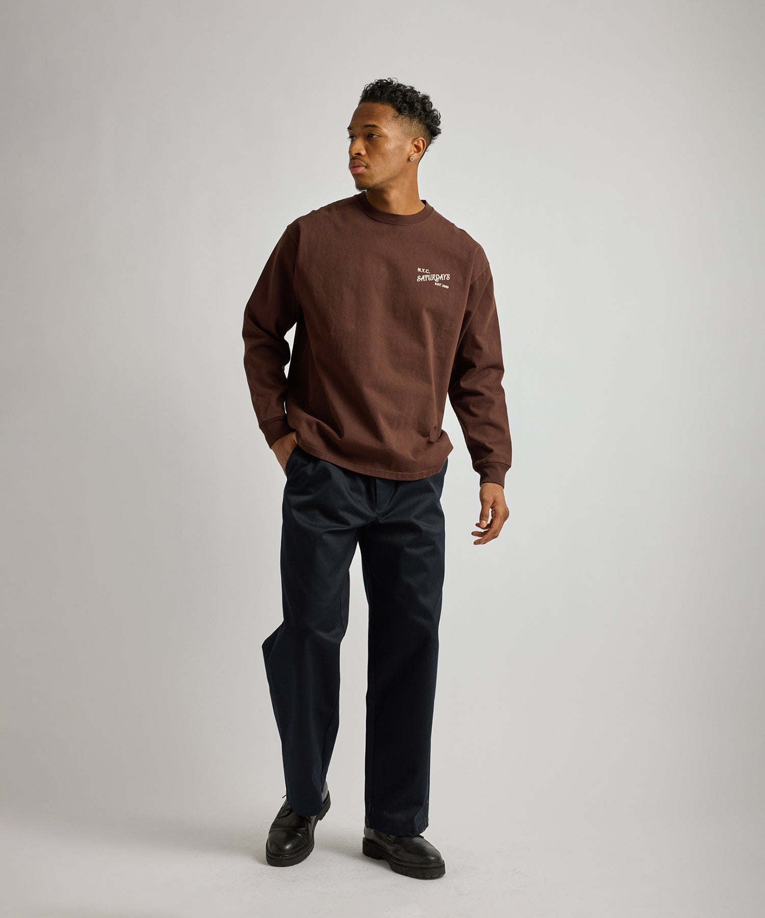 Saturdays NYC Ross Wide Chino Pant in Navy