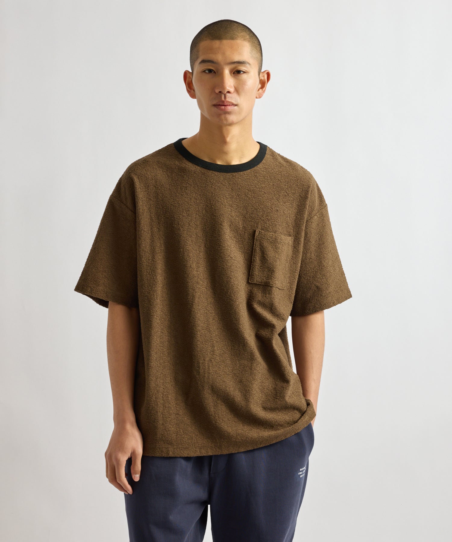 Saturdays NYC Ringer Pile Relaxed Short Sleeve Tee in Dark Brown