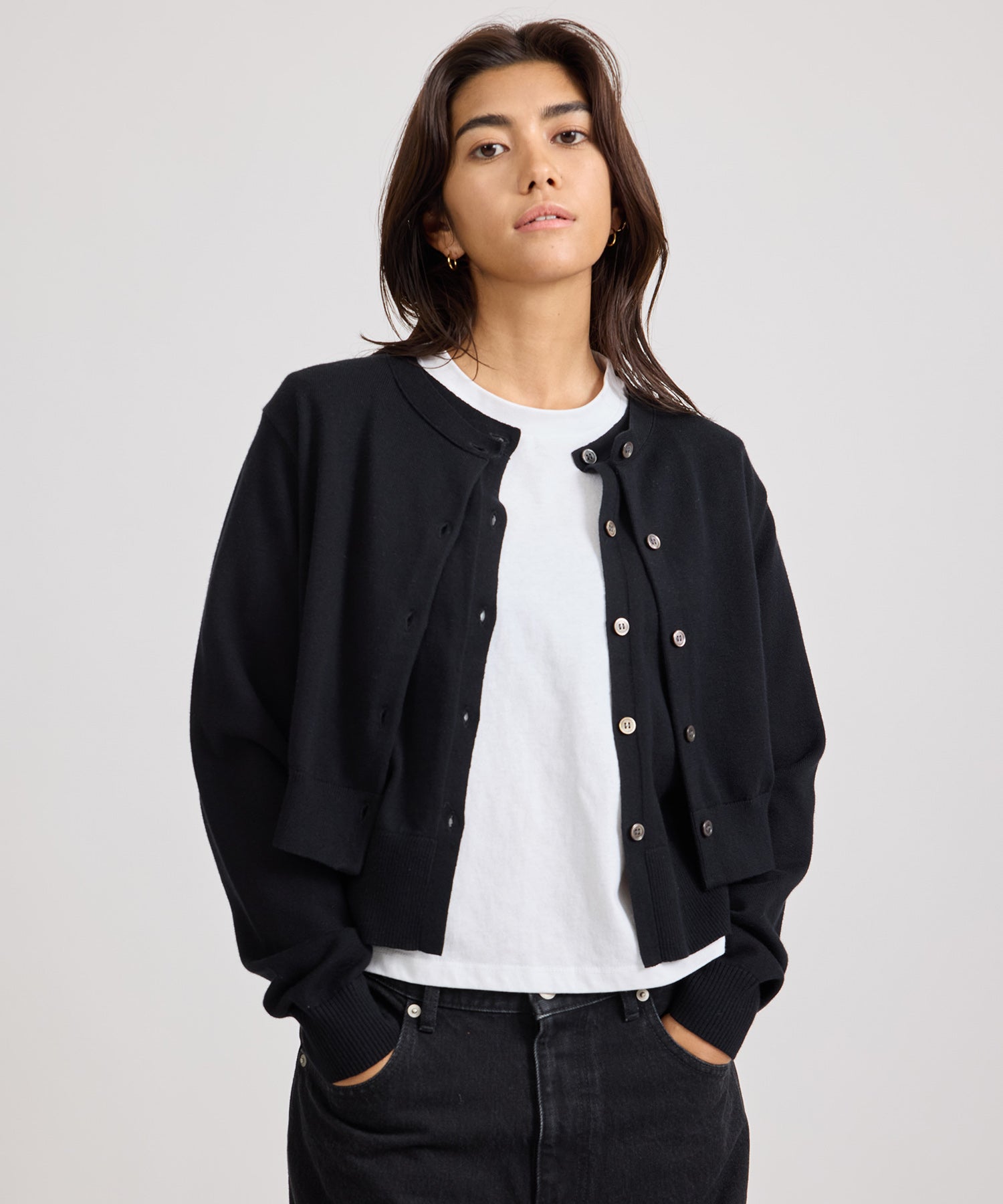 Saturdays NYC Halle Double Layer Cardigan in Black