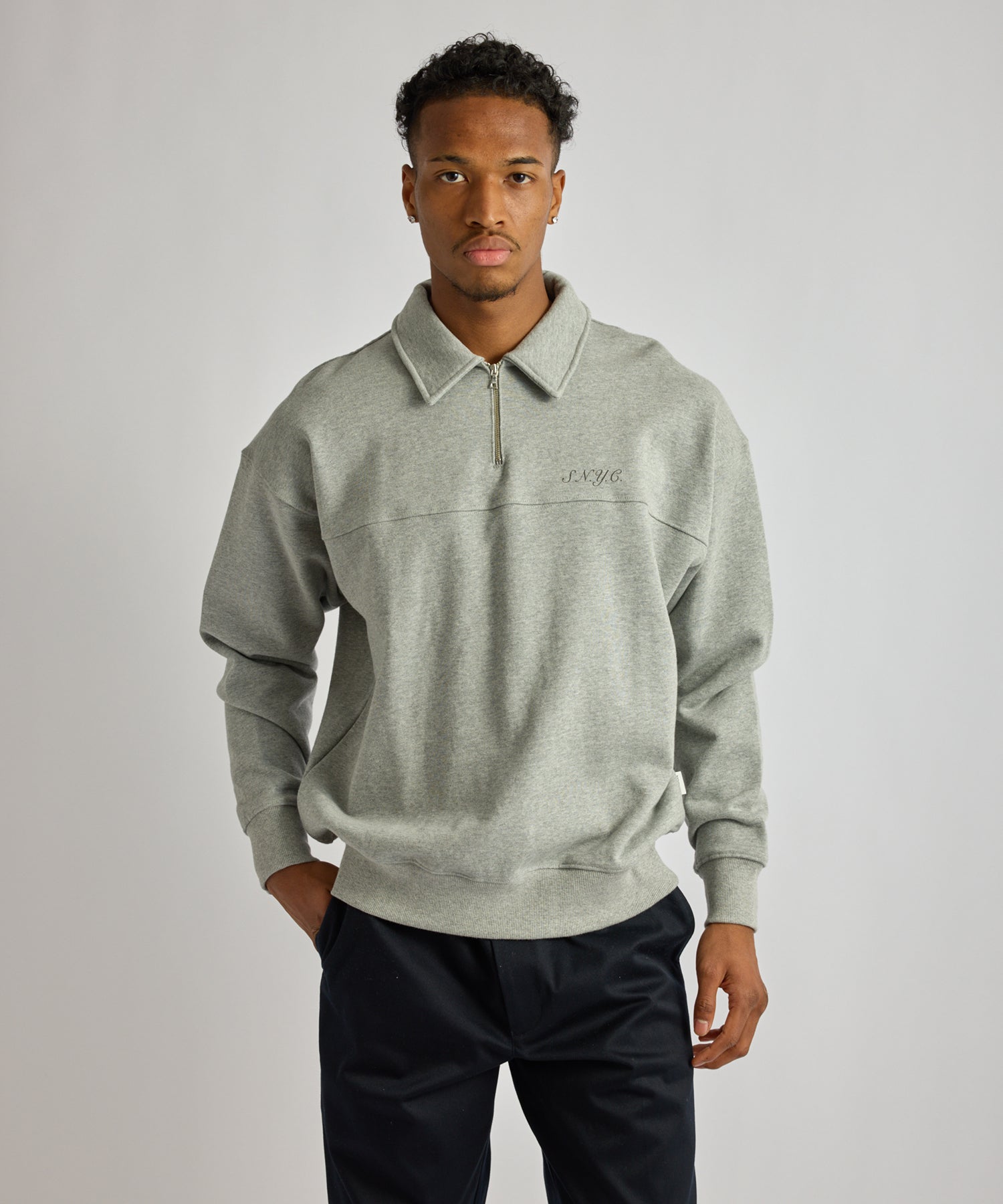 Saturdays NYC Mott Relaxed Quarter Zip Sweatshirt in Gray