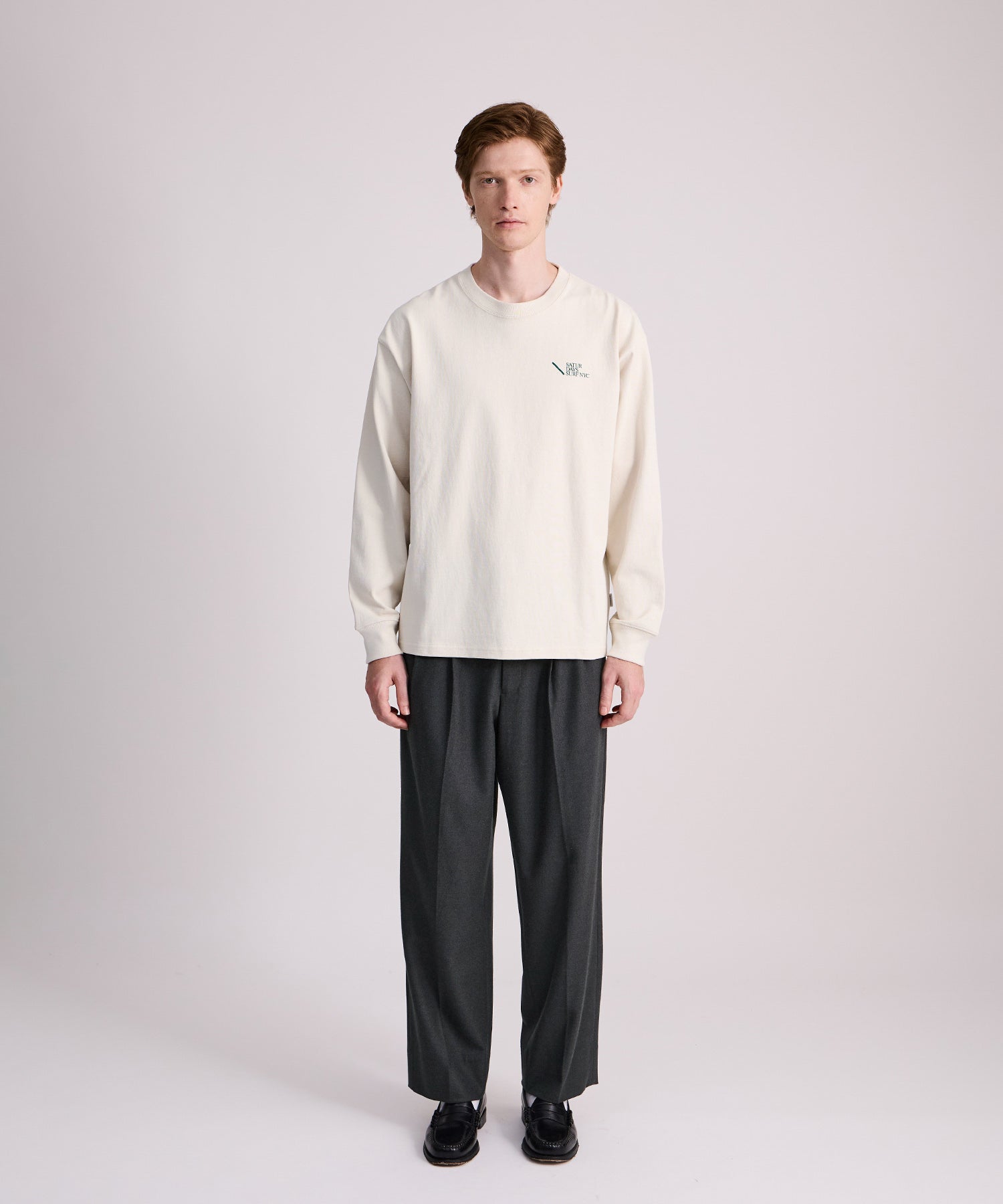 Saturdays NYC George Flannel Two Tuck Pant in Charcoal