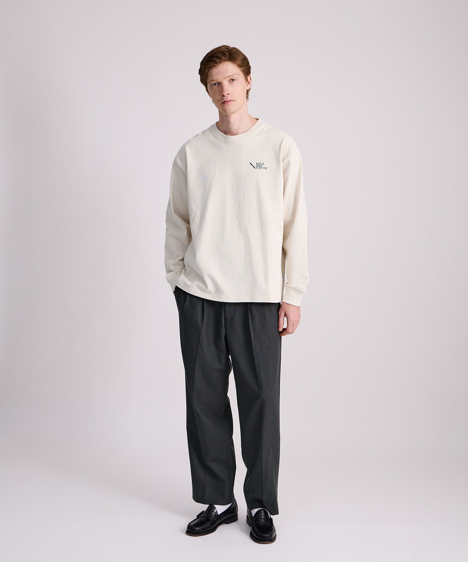 Saturdays NYC Max Weight Relaxed Surf Long Sleeve Tee in Ivory