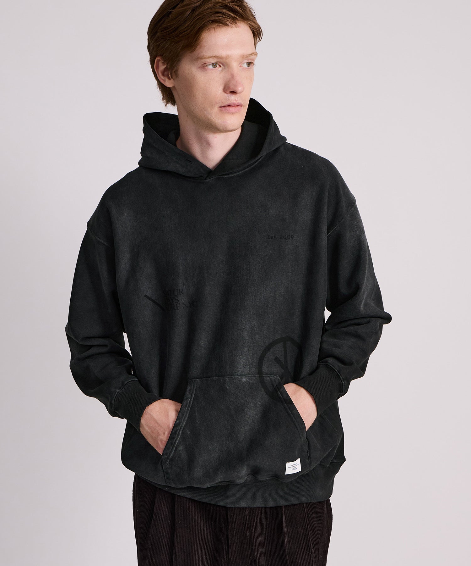 Saturdays NYC Warren Sunburned Peace Hoodie in Charcoal