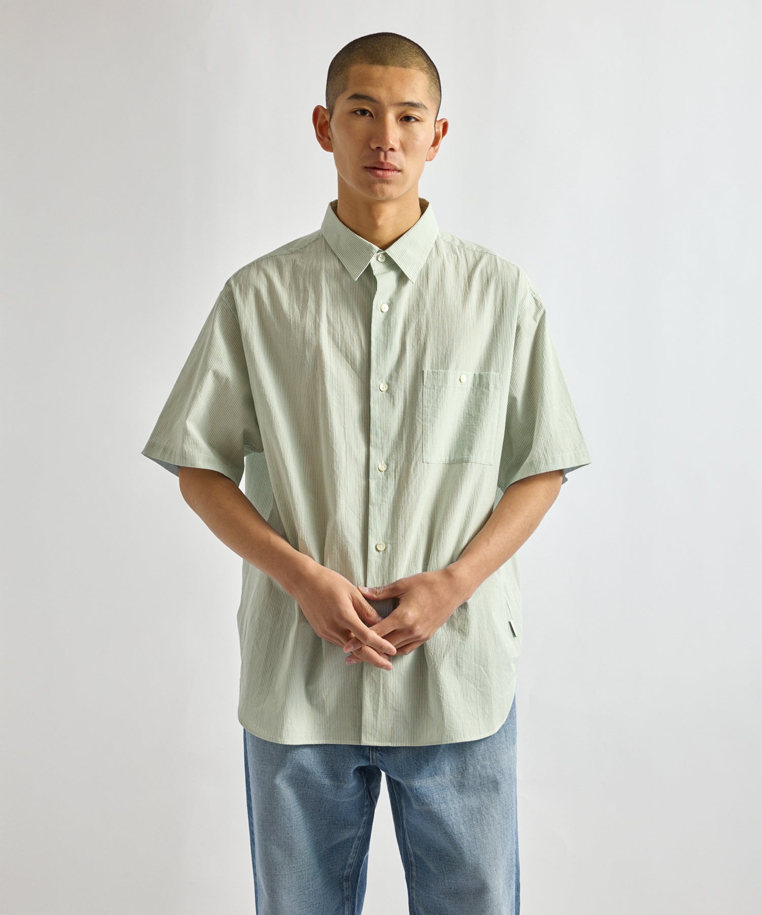 Saturdays NYC Bruce Stripe Short Sleeve Shirt in Green