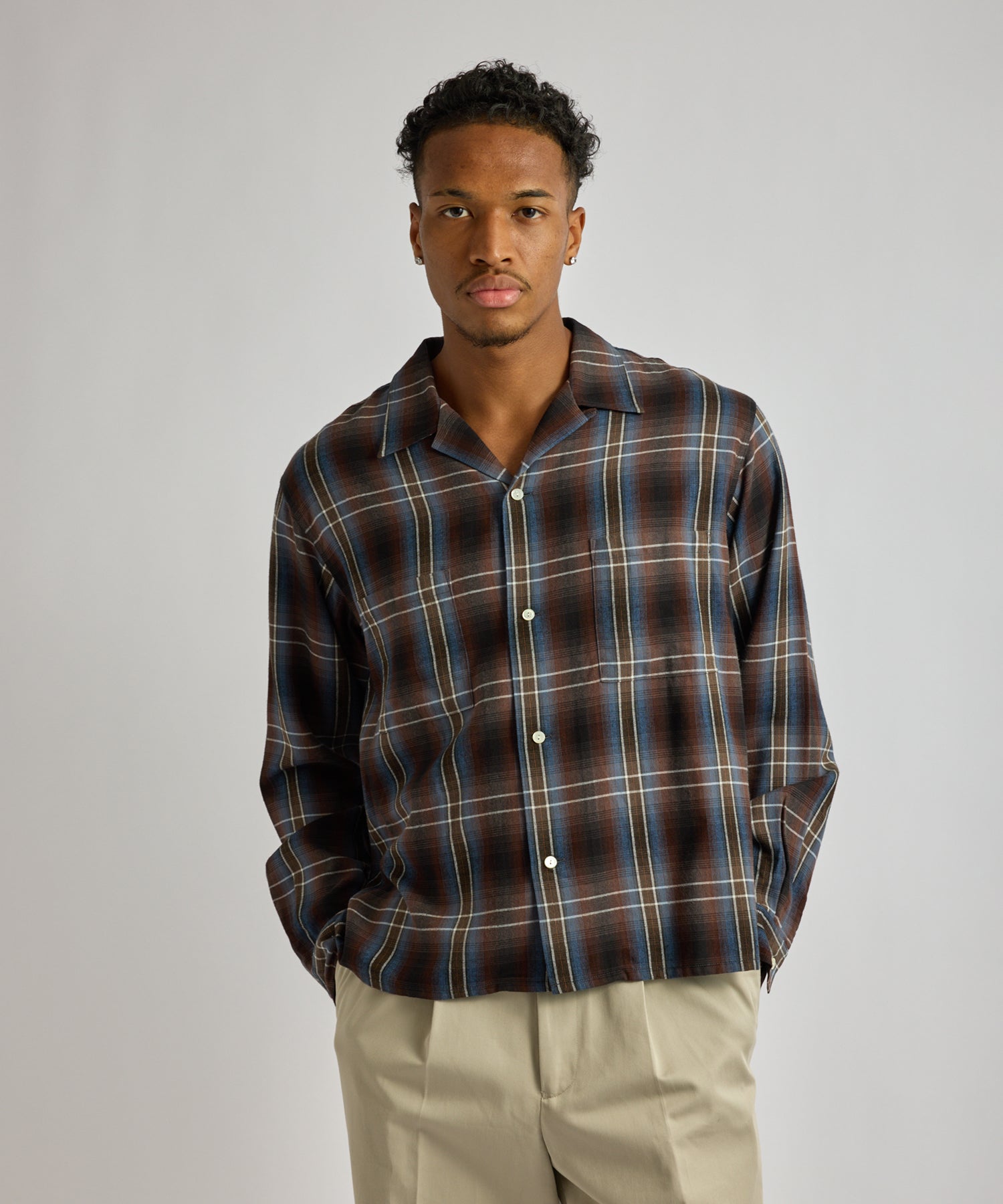 Saturdays NYC Marco Vintage Check Long Sleeve Shirt in Blue