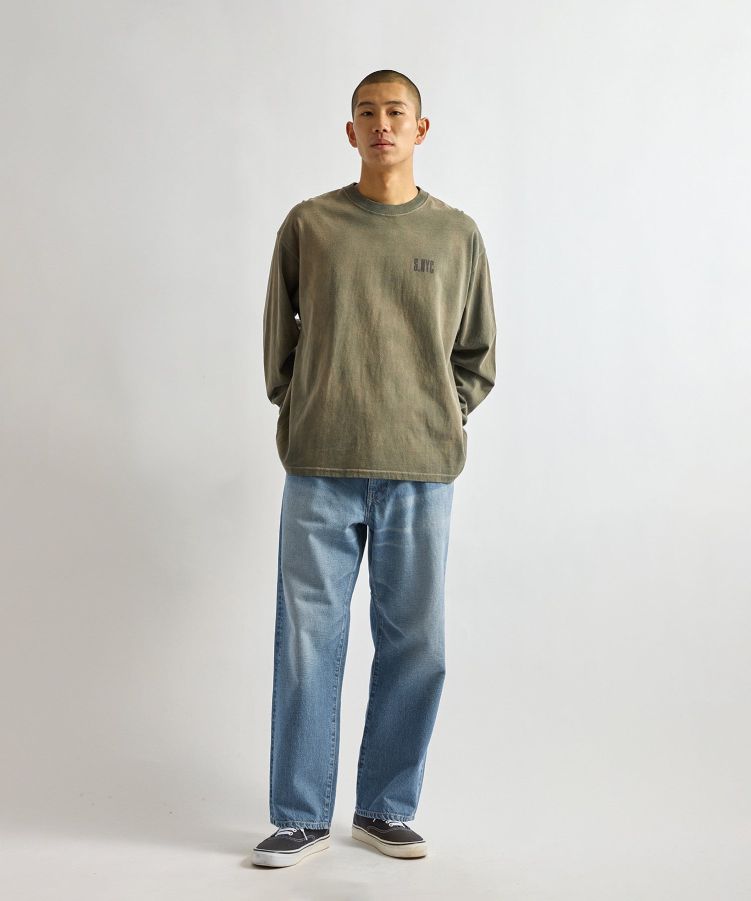 Saturdays NYC Collegiate Printed Long Sleeve Tee in Olive