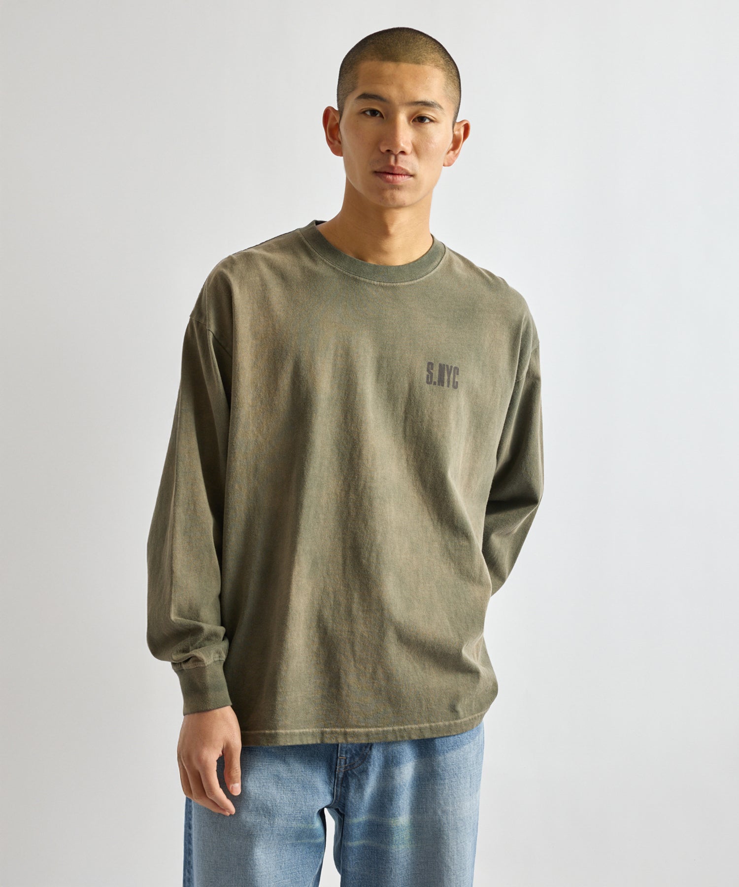 Saturdays NYC Collegiate Printed Long Sleeve Tee in Olive