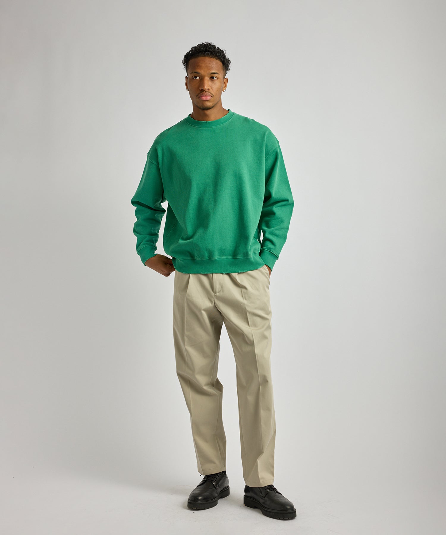 Saturdays NYC Bowery Garment Dyed Slash Sweatshirt in Green
