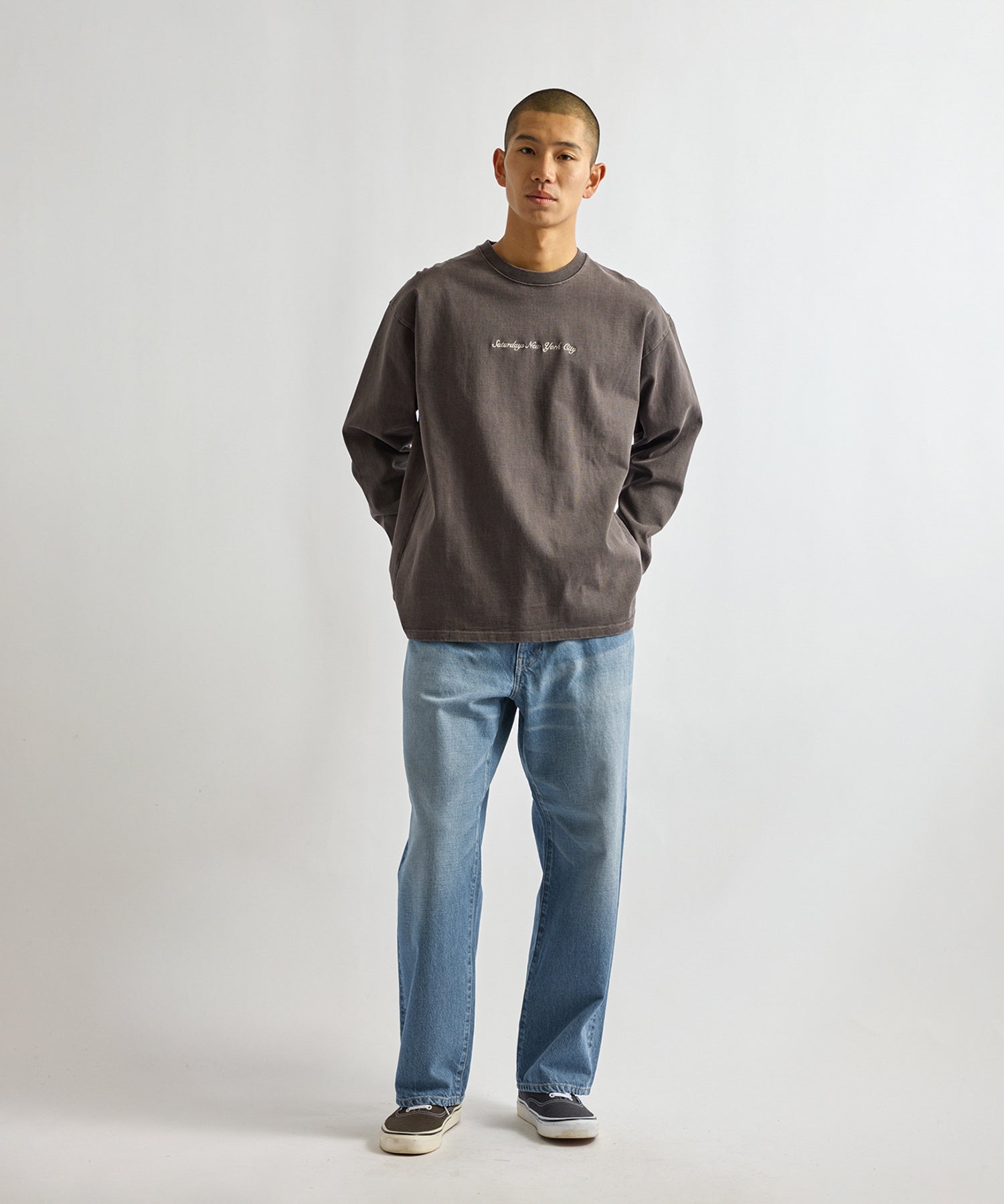 Saturdays NYC Max Weight Pigment Dyed Tee in Charcoal