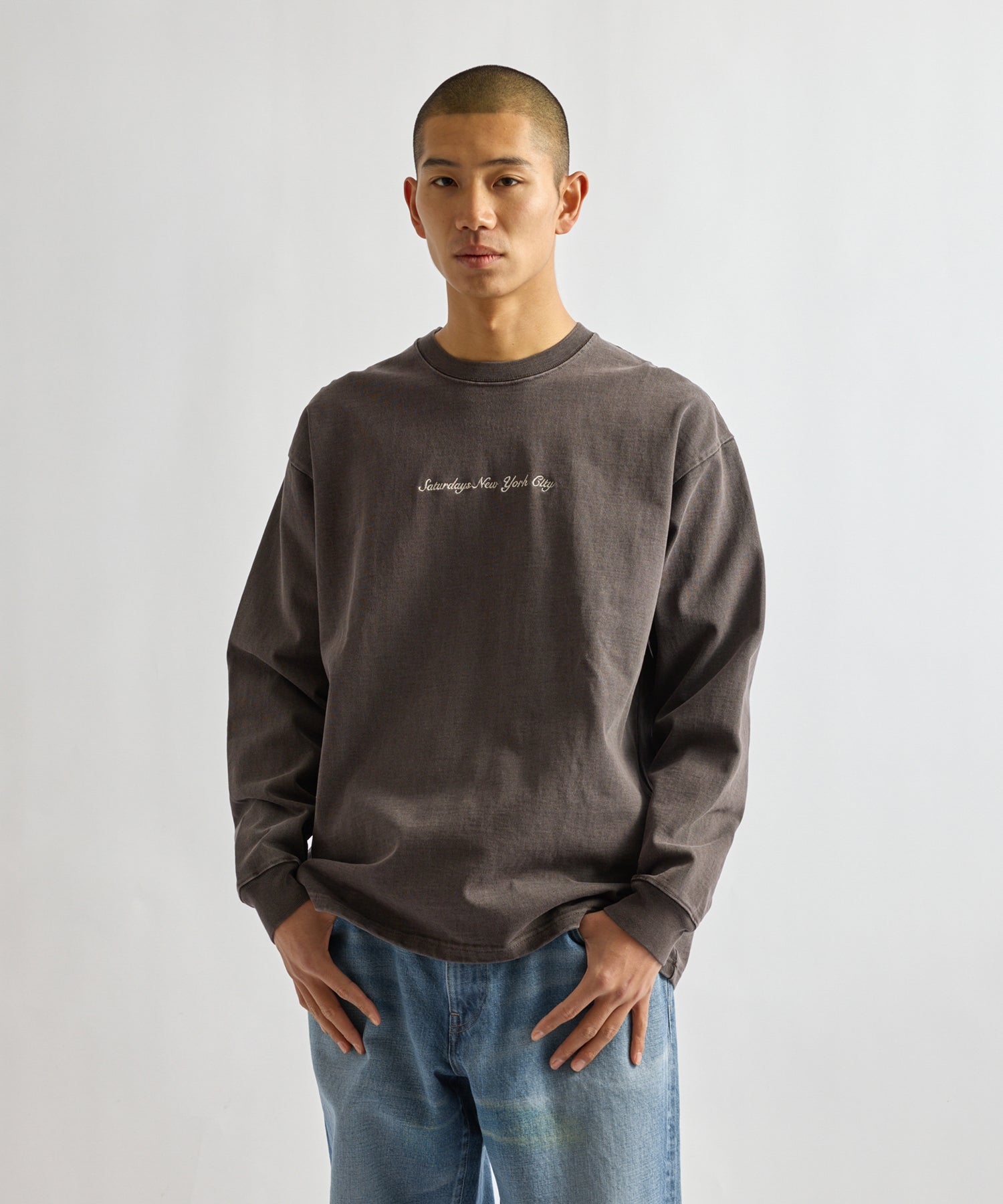 Saturdays NYC Max Weight Pigment Dyed Tee in Charcoal