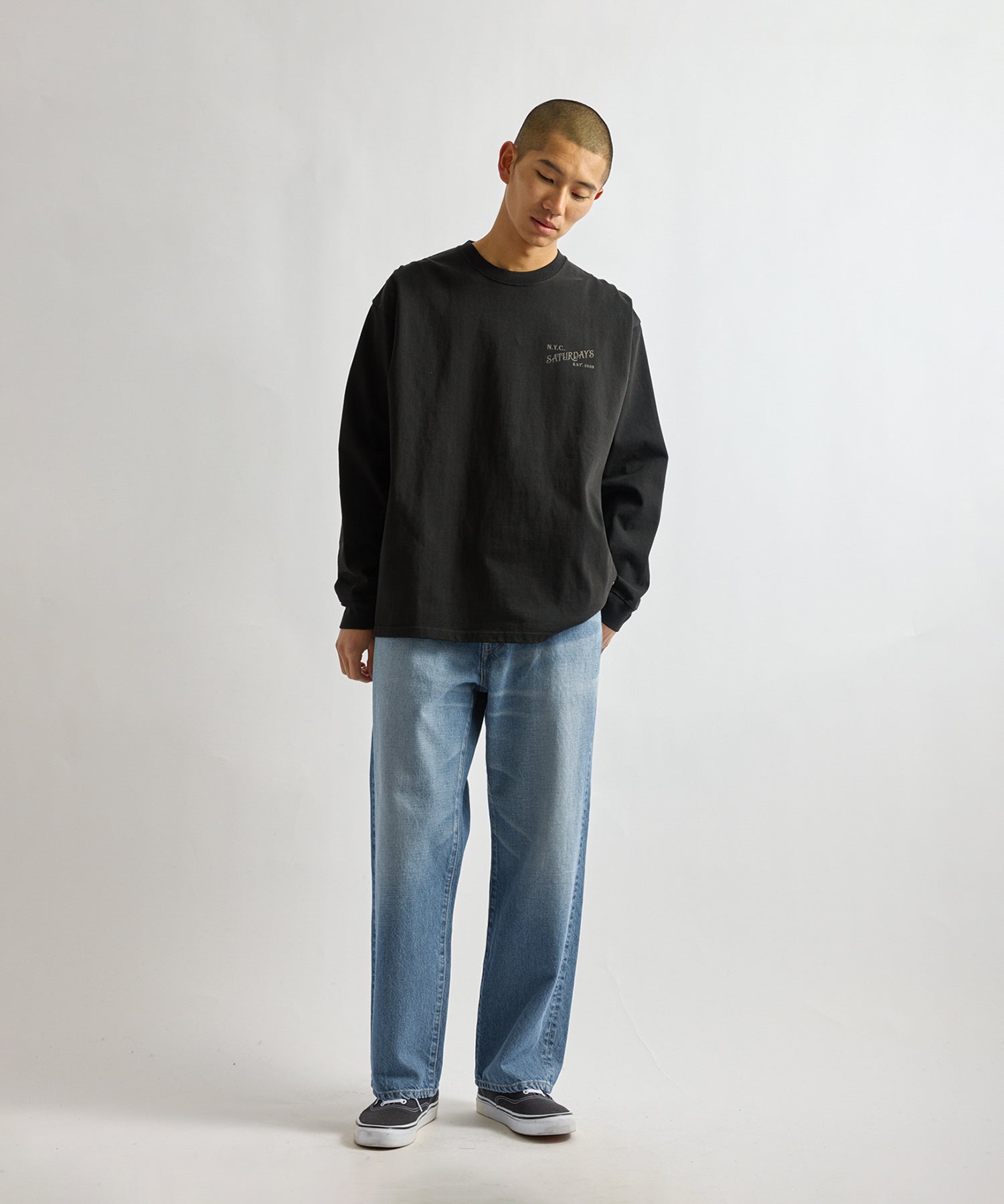 Saturdays NYC Max Weight Vintage Serif Long Sleeve Tee in Black