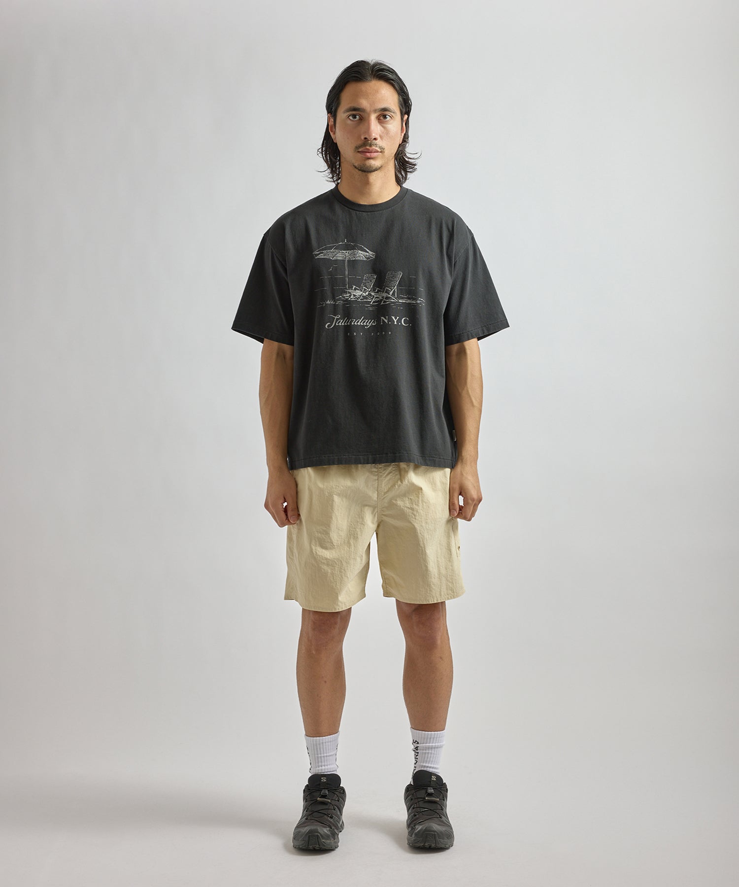 Saturdays NYC Beach Chair Ozone Wash Relaxed Tee in Fade Black