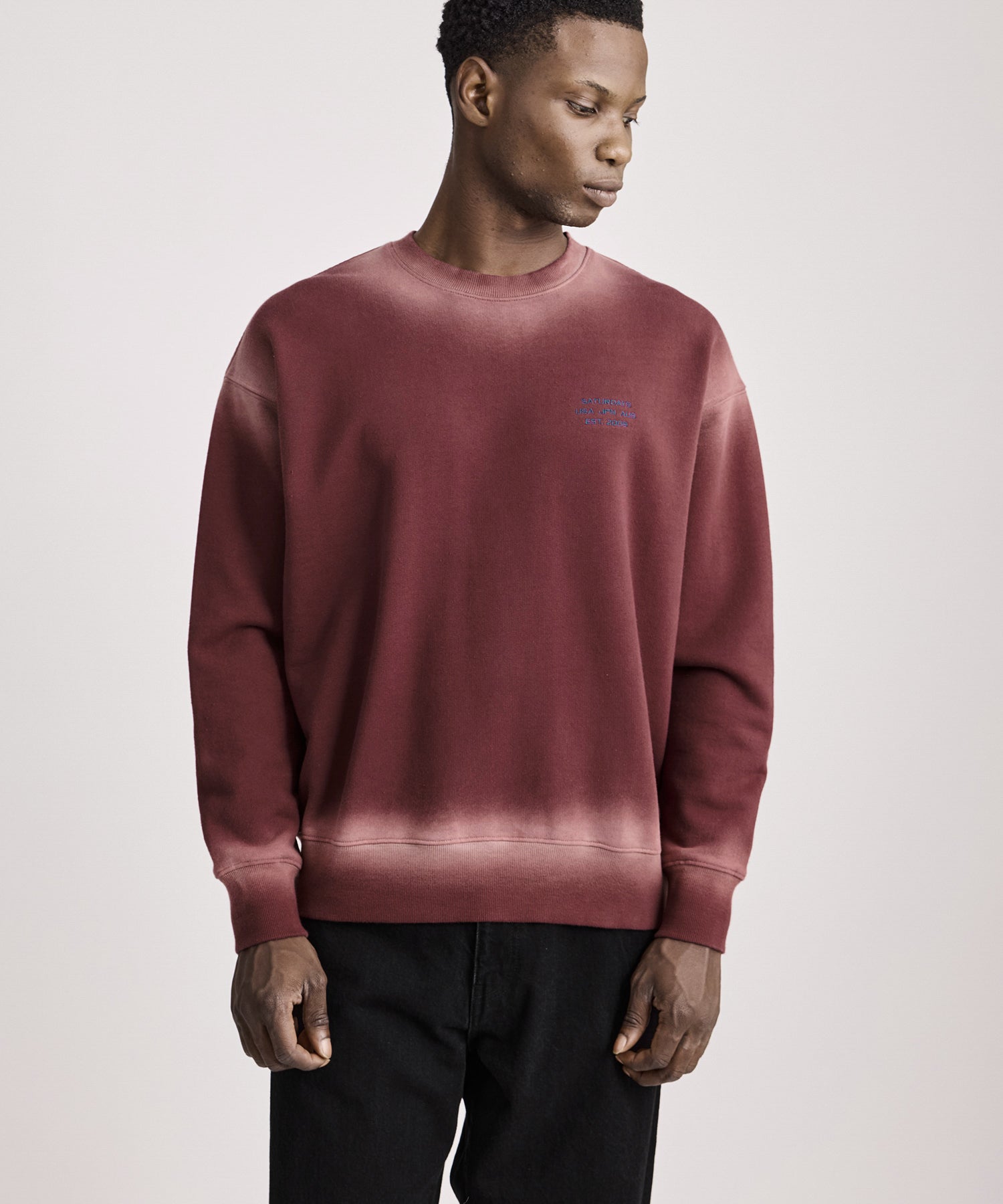 Saturdays NYC Ari Relaxed Faded Dye Sweatshirt in Wine