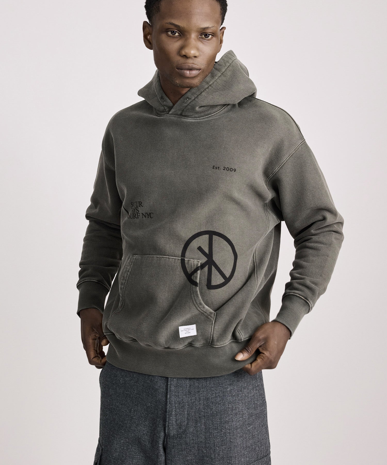 Saturdays NYC Warren Sunburned Peace Hoodie in Olive Green