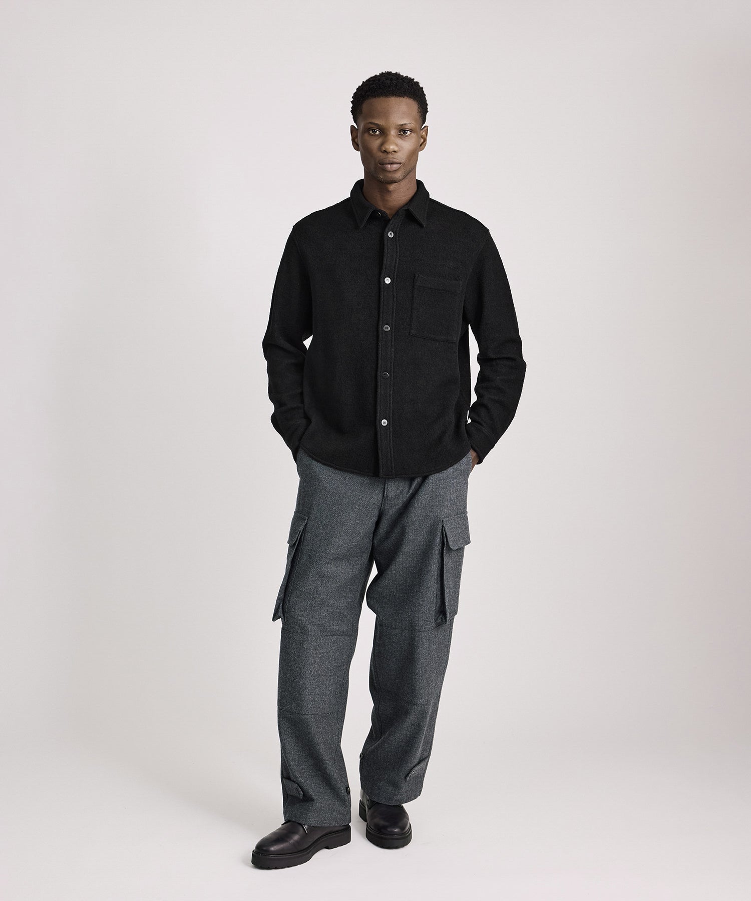 Saturdays NYC Ryan Heavy Boucle Shirt in Black